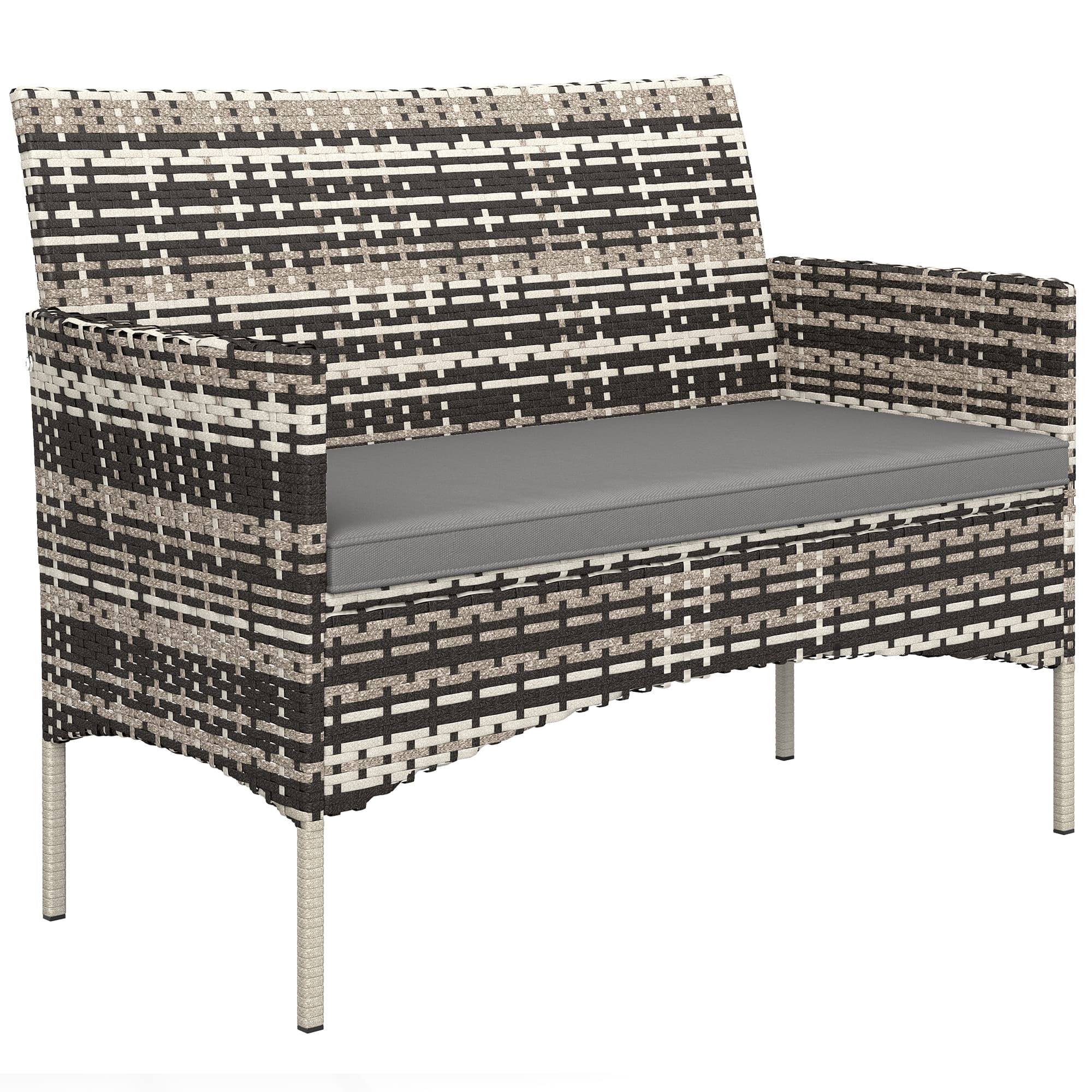 Outsunny Canapé de jardin 2 places en résine tressée avec coussins canapé d'extérieur avec accoudoirs 115 x 63 x 85 cm gris clair