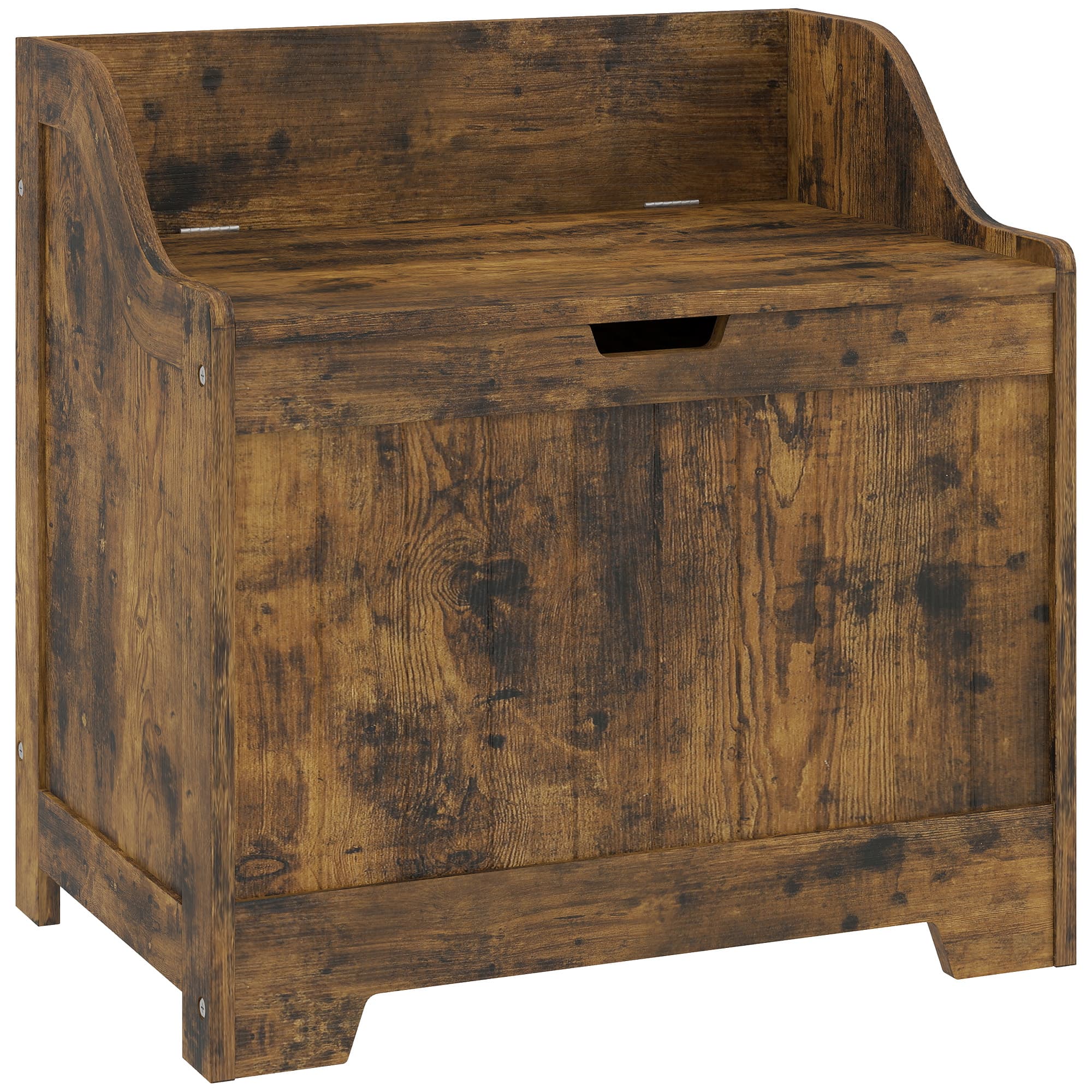 HOMCOM Coffre de rangement avec charnière de sécurité, coffre en bois avec encoche de poignée pour salon & couloir, Brun rustique