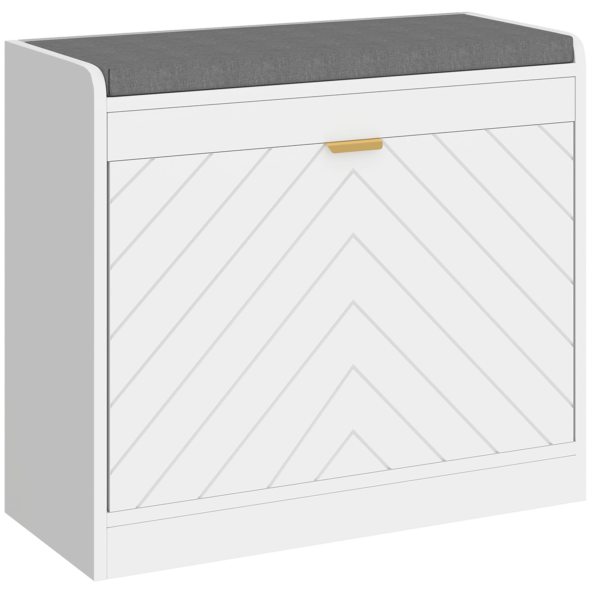 HOMCOM Banc à chaussures, banc de rangement, assise rembourrée, tiroir rabattable, porte avec motif 60 x 26 x 52,5 cm, blanc