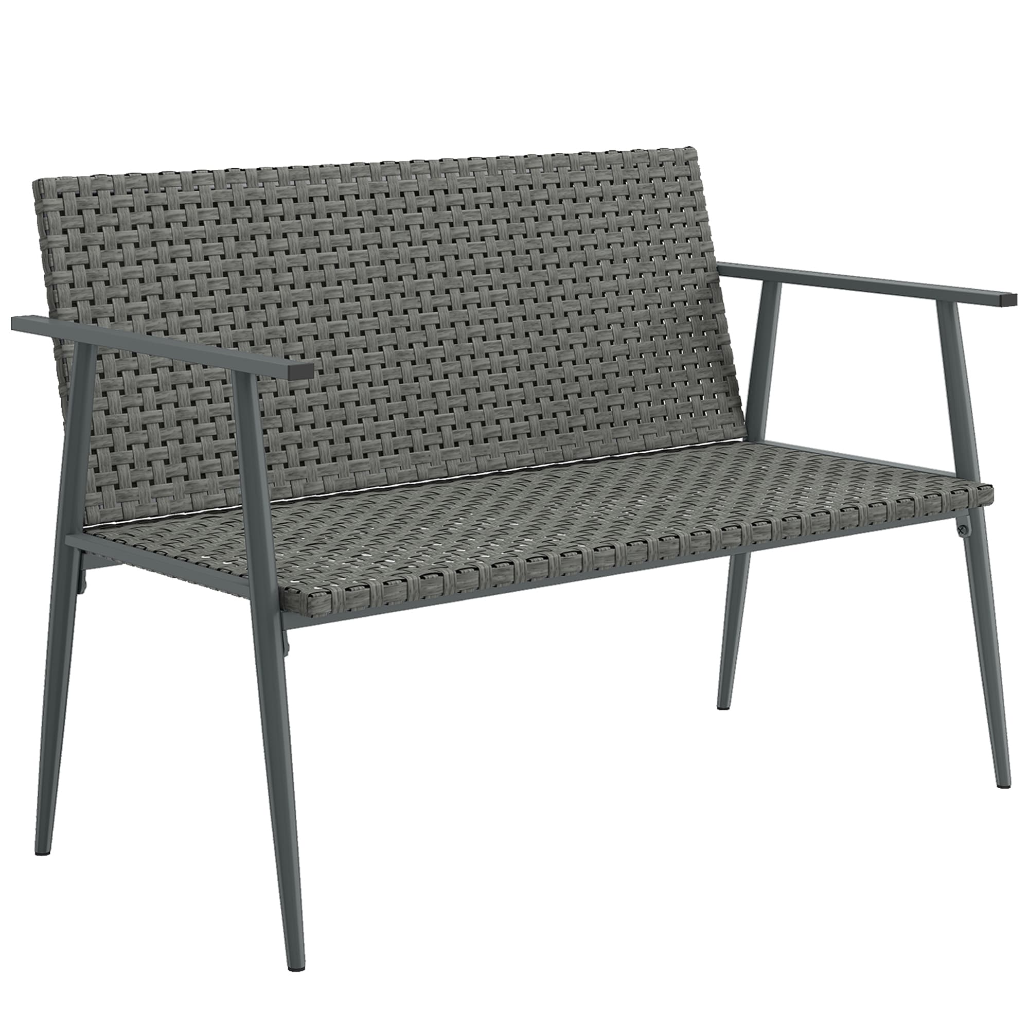 Outsunny Banc de Jardin 2 places en Résine Tressée et Acier, avec Accoudoirs, Dossiers et Pieds Réglables, 110x58x78cm, Gris