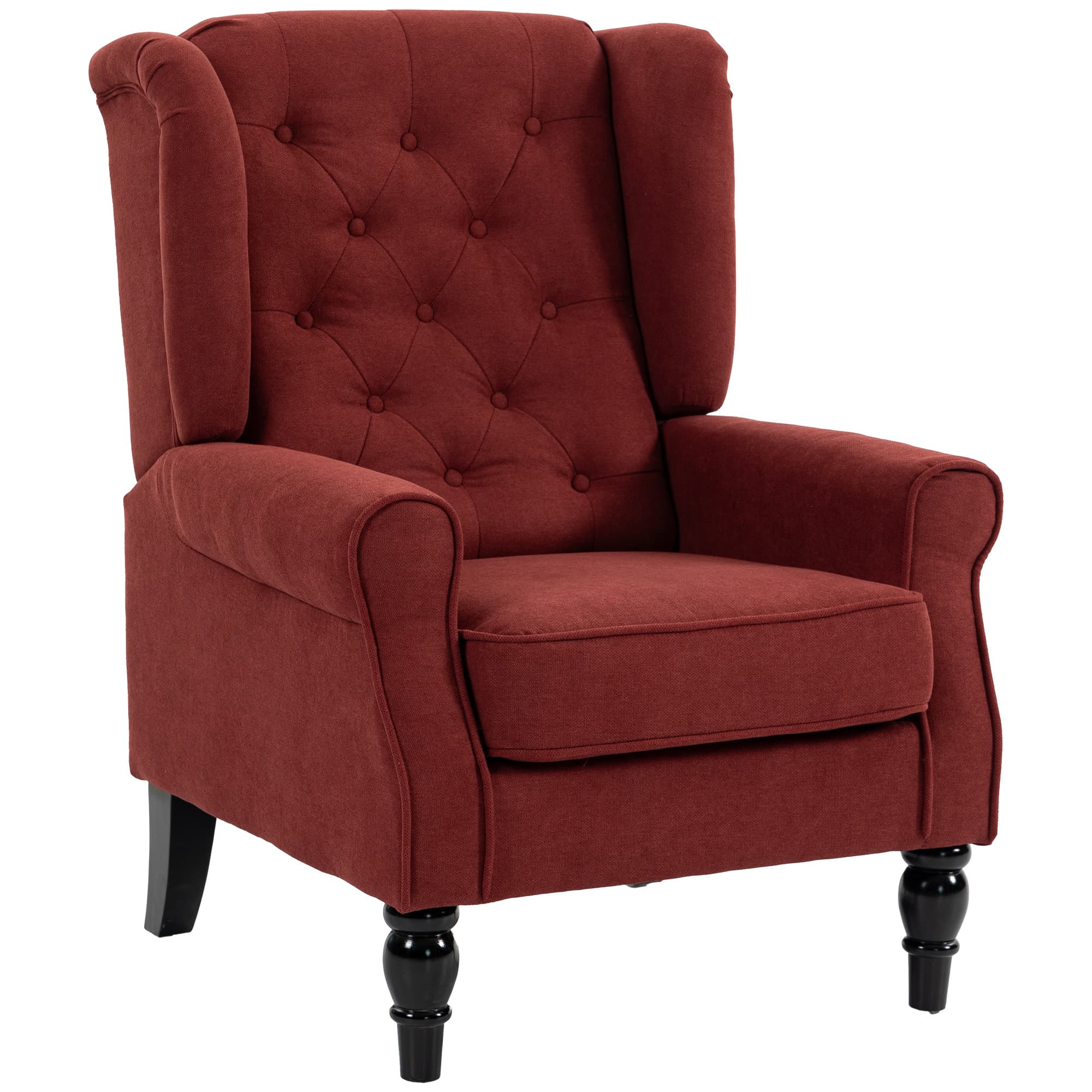 HOMCOM Fauteuil Chambre en Velours glacé avec Assise Large et Pieds en Bois d'Eucalyptus, Bordeaux
