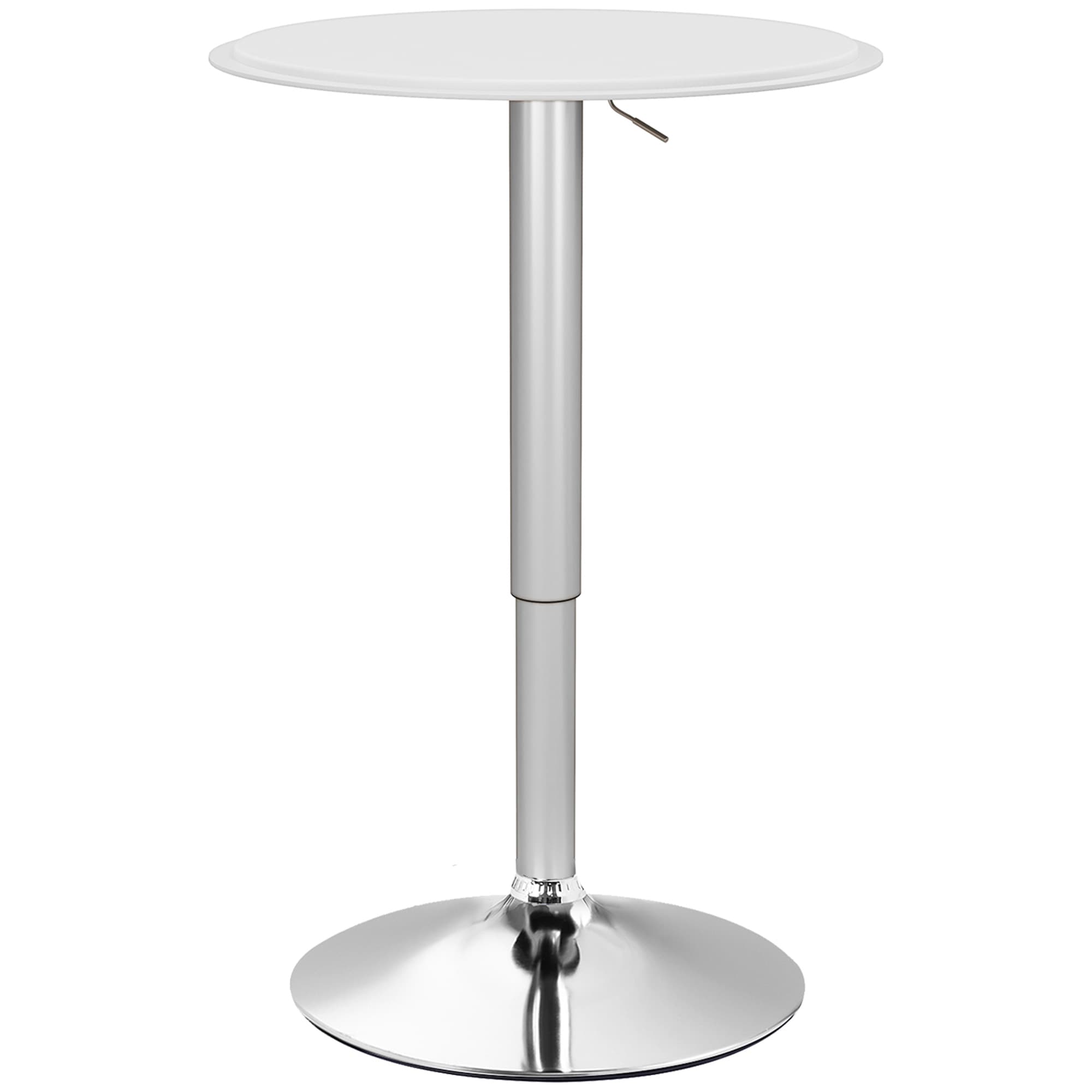 HOMCOM Table de Bar Table Bistro Mange-debout Hauteur réglable 67-93 cm Ø 63 cm Plateau pivotant 360° métal chromé PU blanc
