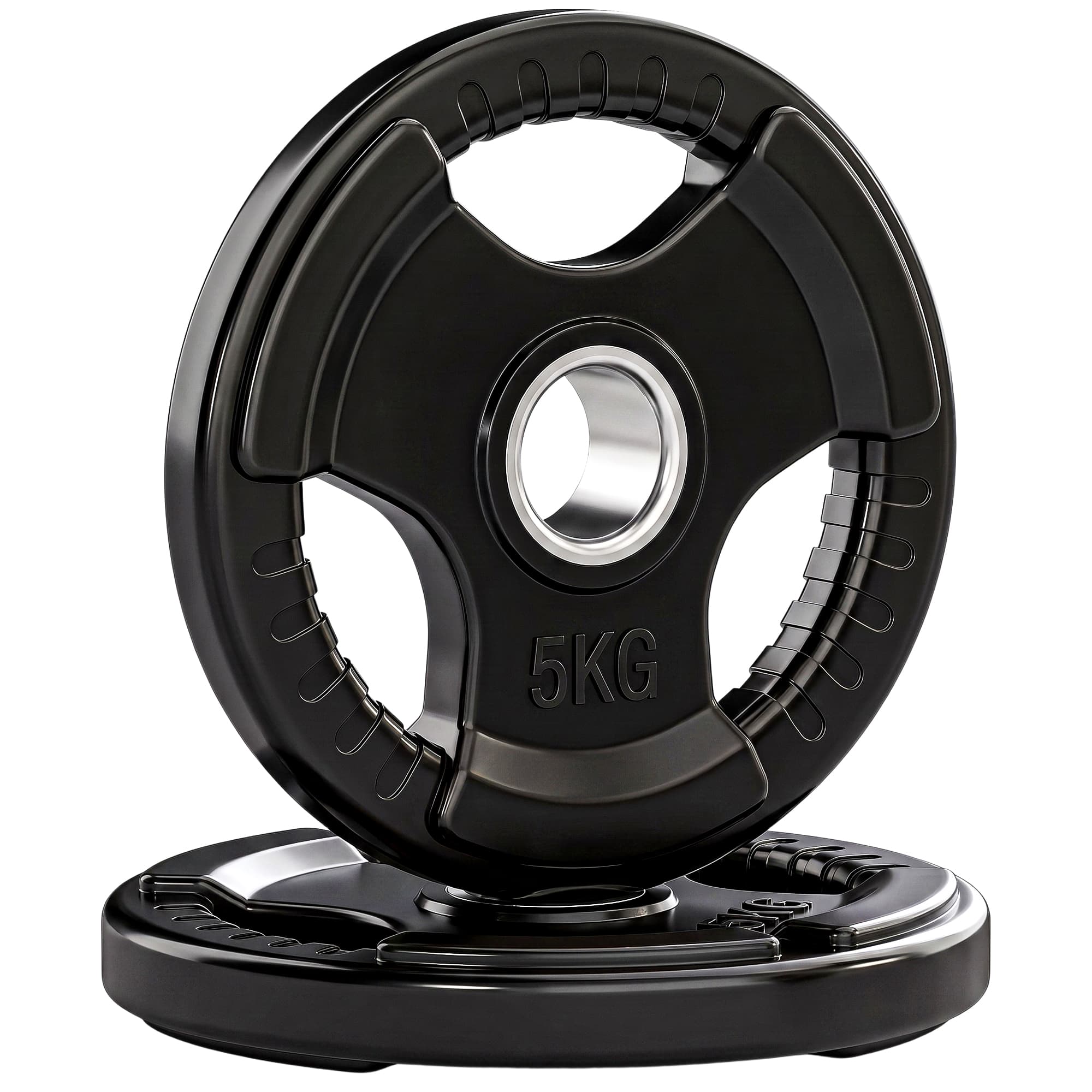 SPORTNOW Disques de poids, plaques de poids 2 x 5 kg, à trois poignées avec trous de Ø 50 mm, couverture en caoutchouc, noir