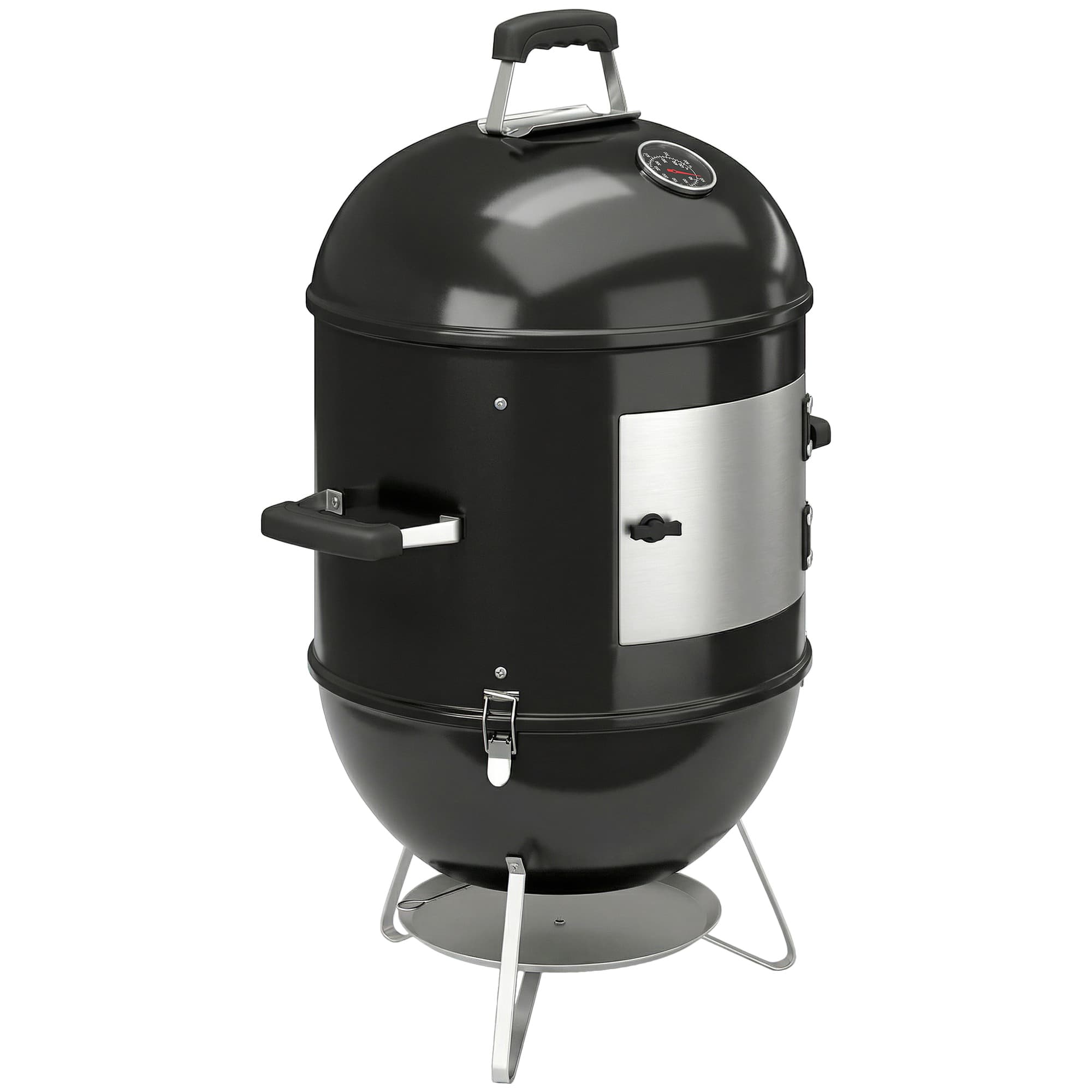 Outsunny Fumoir 3 en 1 avec 3 Grilles de Cuisson, Thermomètre Intégré, Ventilation Réglable, 62,5x47,5x91cm, Noir