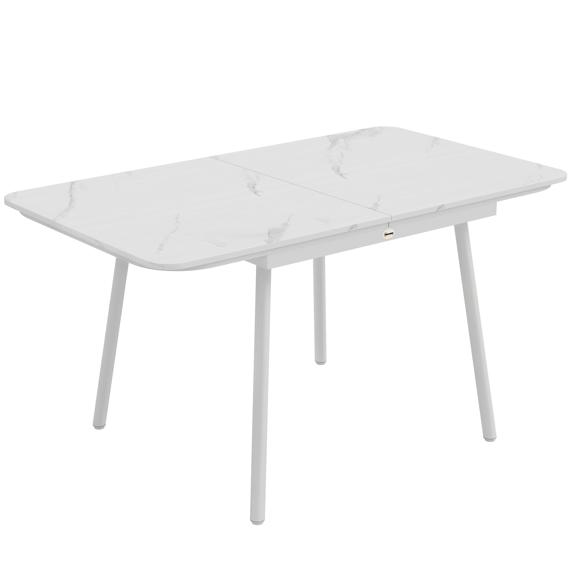 Outsunny Table de Jardin Rectangulaire pour 4-6 Personnes, Plateau en WPC et Cadre en Métal, Pieds Réglables, 140x80x75cm, Blanc