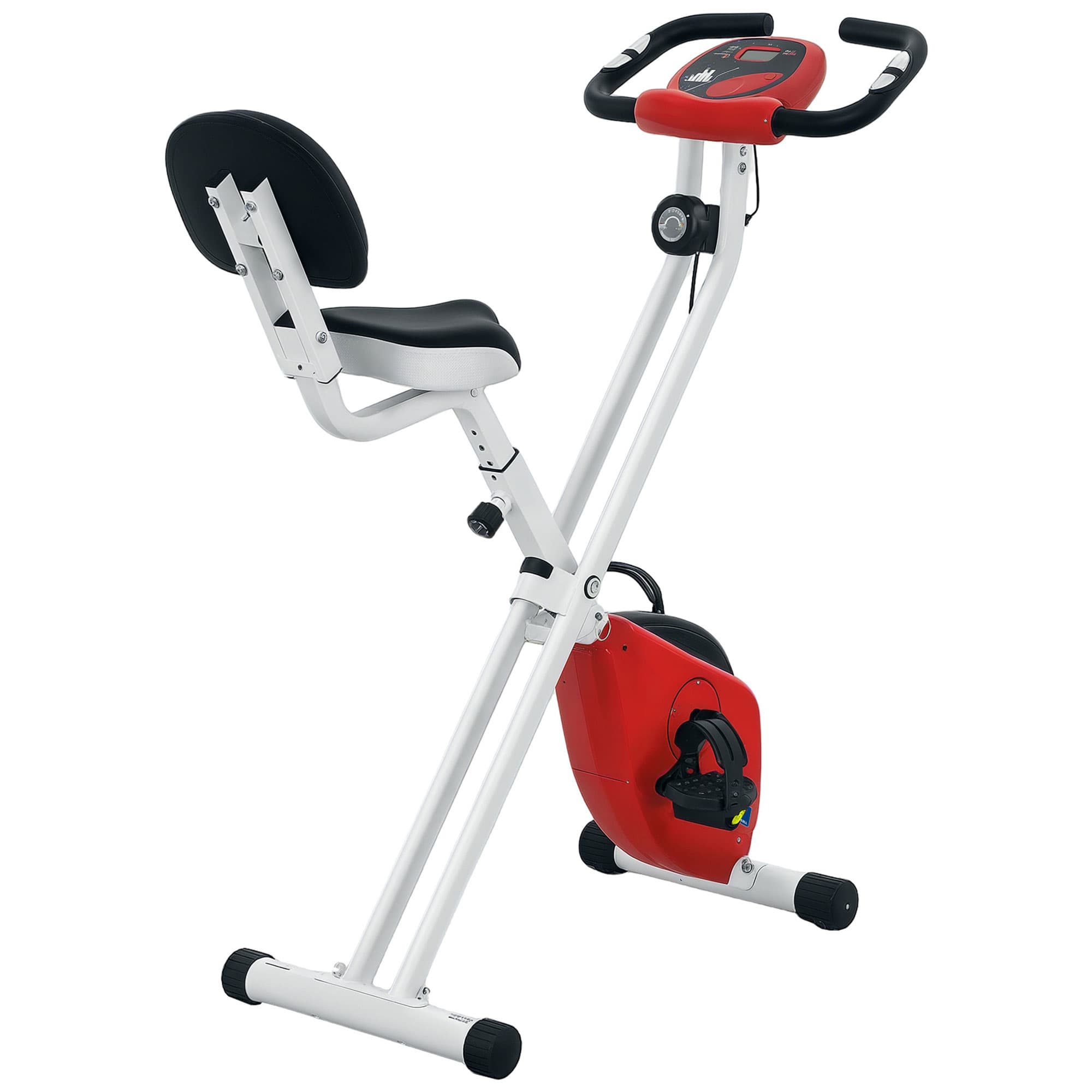 HOMCOM Vélo d'appartement pliable vélo de fitness vélo d'intérieur 8 niveaux de résistance magnétique réglable LCD capteur fréquence cardiaque rouge