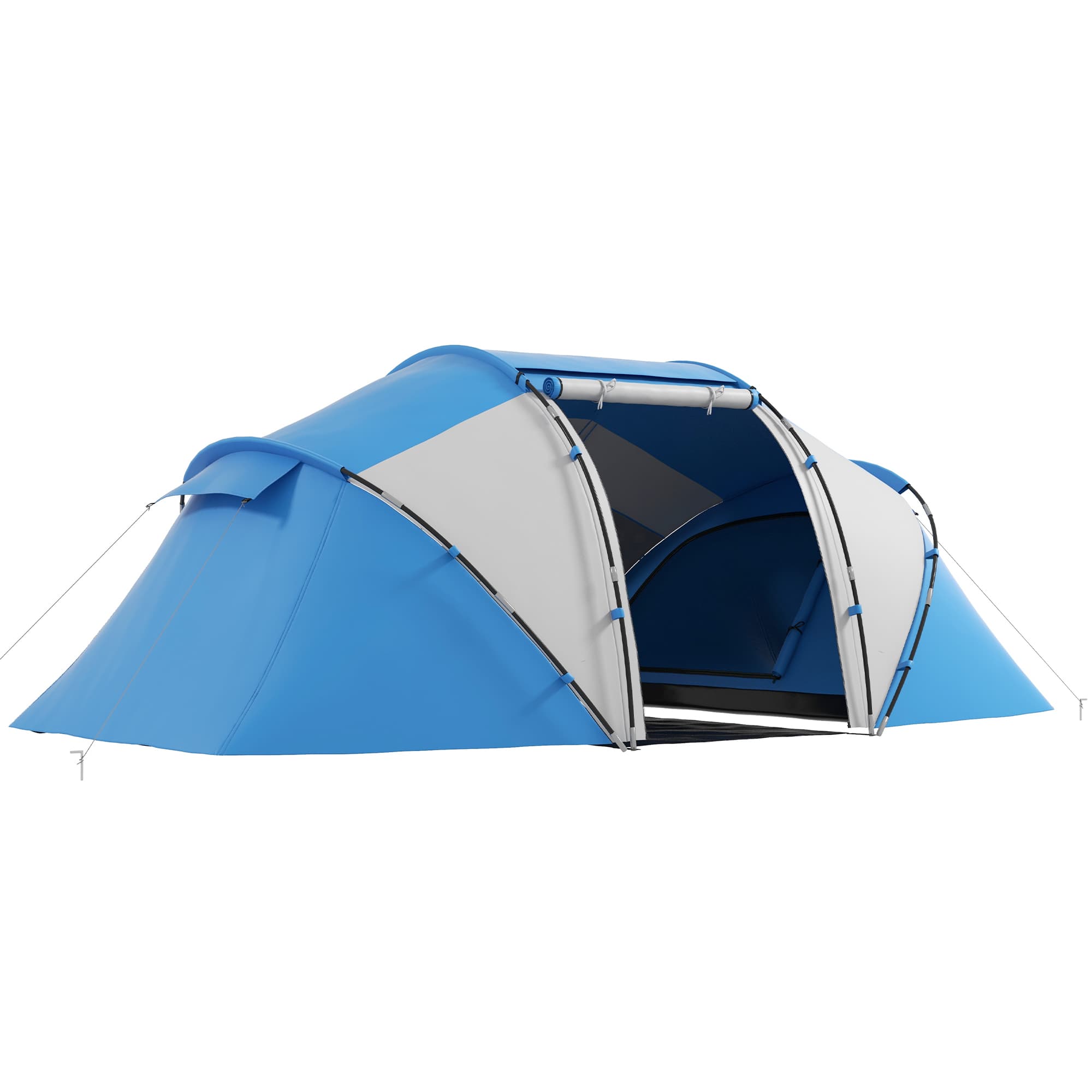 Outsunny Tente de Camping Familiale 4-6 Personnes 2 Cabines Fenêtre Grande Porte 4,6 x 2,3 x 1,95 m Bleu Blanc