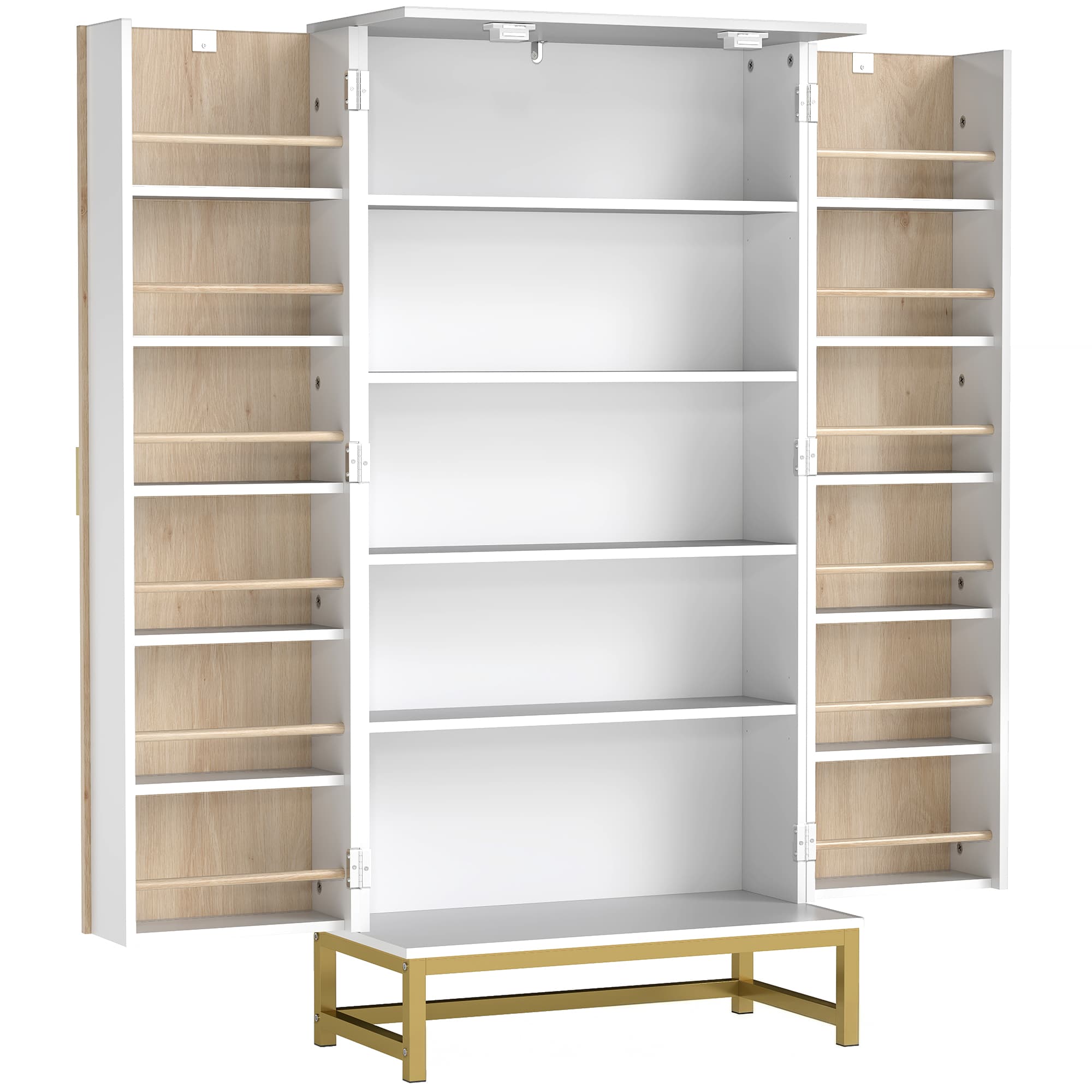 HOMCOM Armoire de cuisine meuble cuisine rangement avec 12 étagères à portes, étagères ajustables, 58x29x119,5cm, blanc