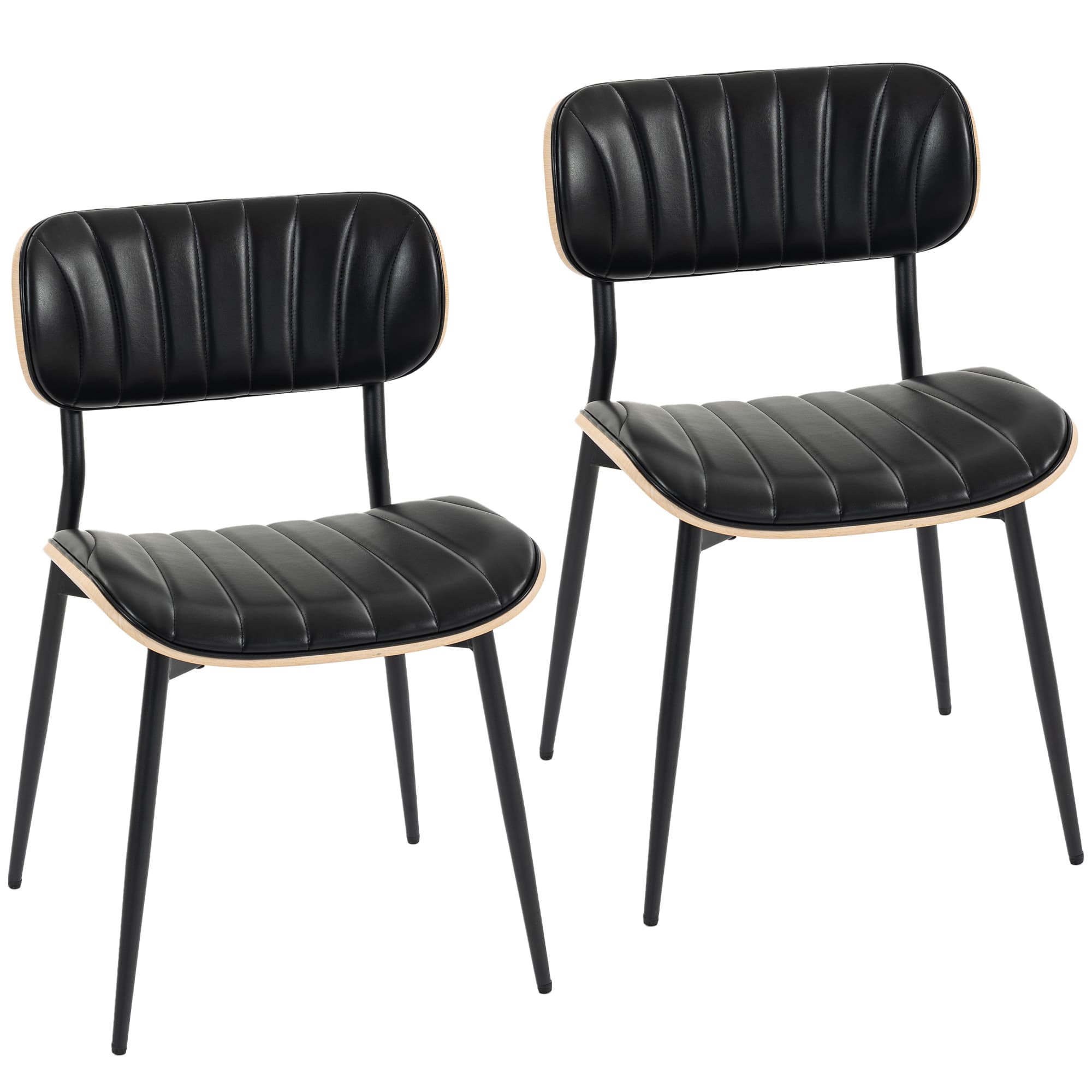 HOMCOM Lot de 2 Chaises de Salle à Manger, Chaises Cuisine sans Accoudoirs, Dossier Incurvé et Assise Rembourrée en PU, Noir