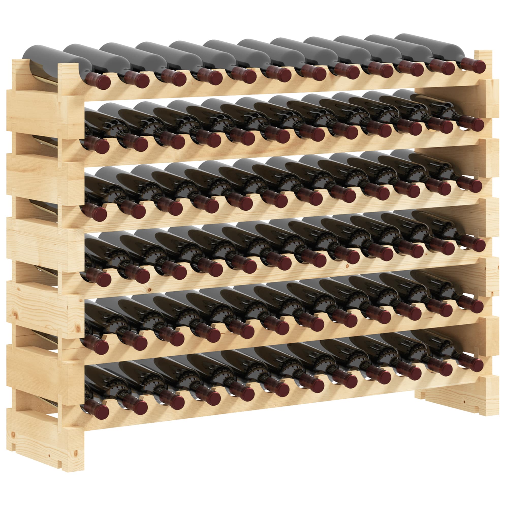 HOMCOM Étagère à bouteilles casier à vin range bouteilles horizontal 6 niveaux 72 bouteilles max. dim. 114L x 28l x 85H cm bois de pin massif