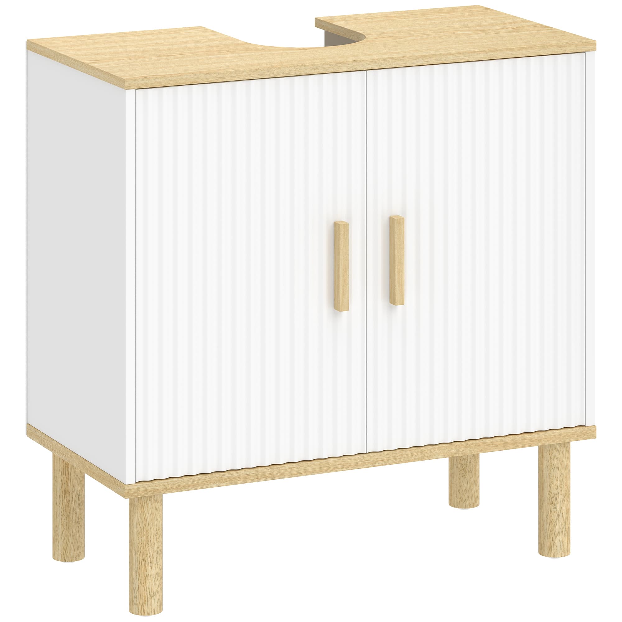 HOMCOM Meuble sous lavabo, meuble de salle de bain avec 2 portes et étagère réglable, 60 x 30 x 61 cm, blanc