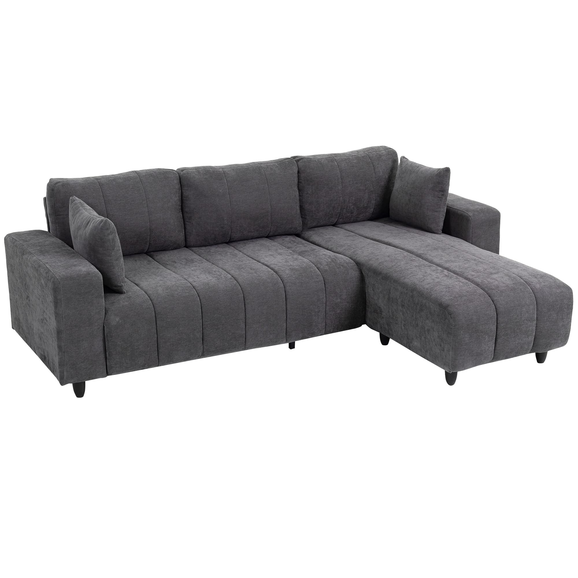 HOMCOM Canapé d'Angle Modulable 242 cm, Canapé 3 Places en L avec Méridienne Réversible, 2 Oreillers, Tissu Aspect Lin, Gris
