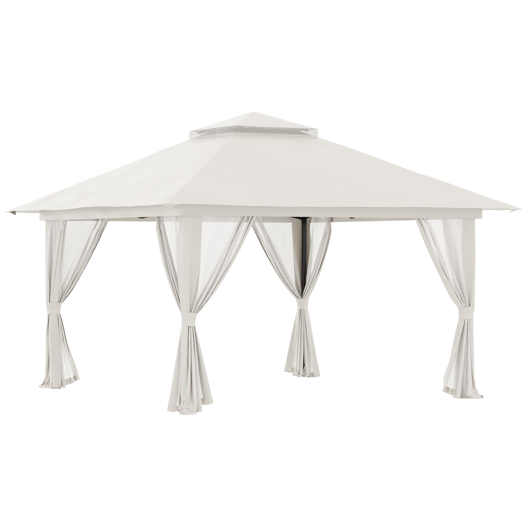 Outsunny Tonnelle barnum de jardin pop-up pliant double toit protection UV 50+ avec 4 moustiquaires zippées 4 x 4 m Blanc