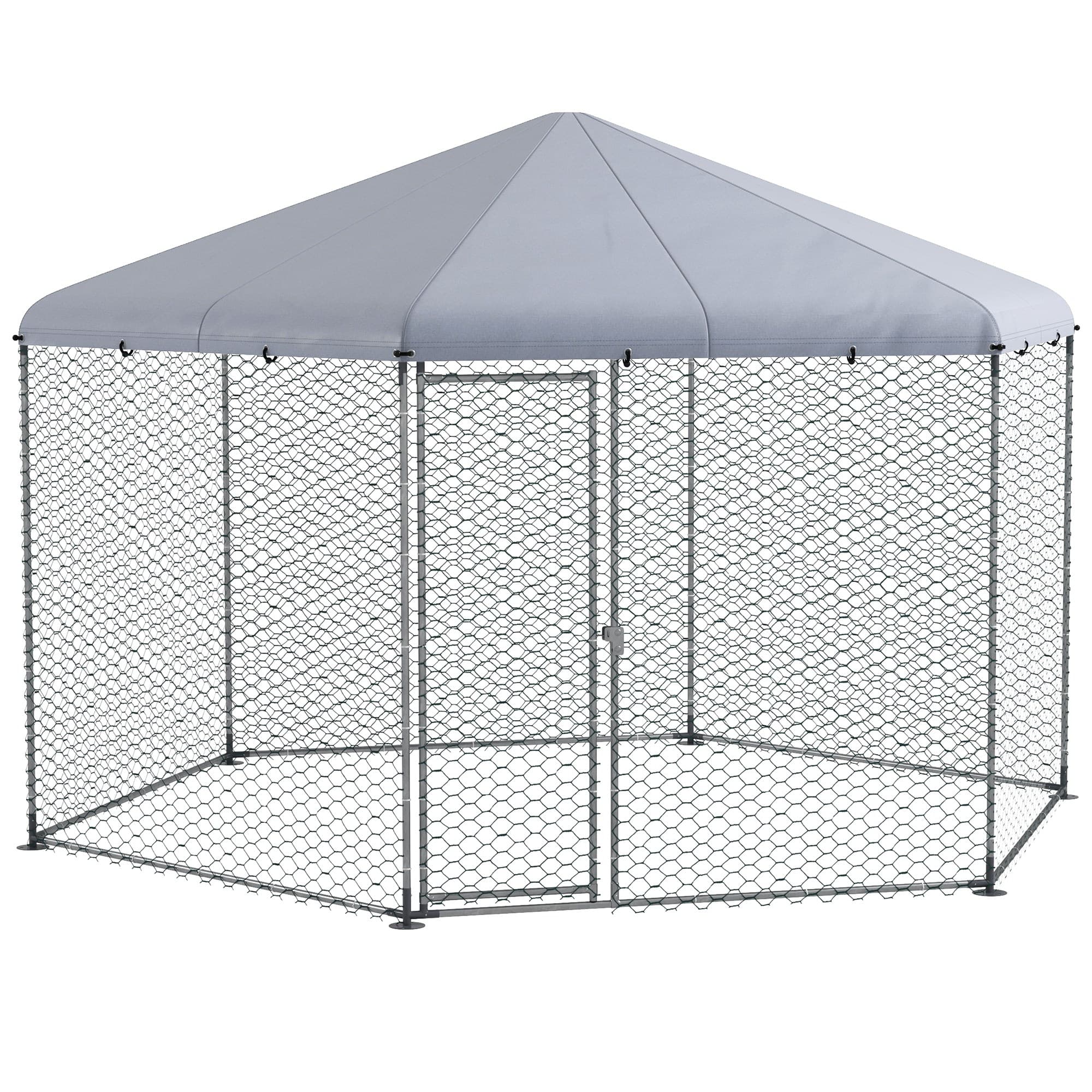 PawHut Enclos poulailler extérieur 10 m2 parc grillagé 400 x 346 x 263 cm - espace couvert - 10-15 poules