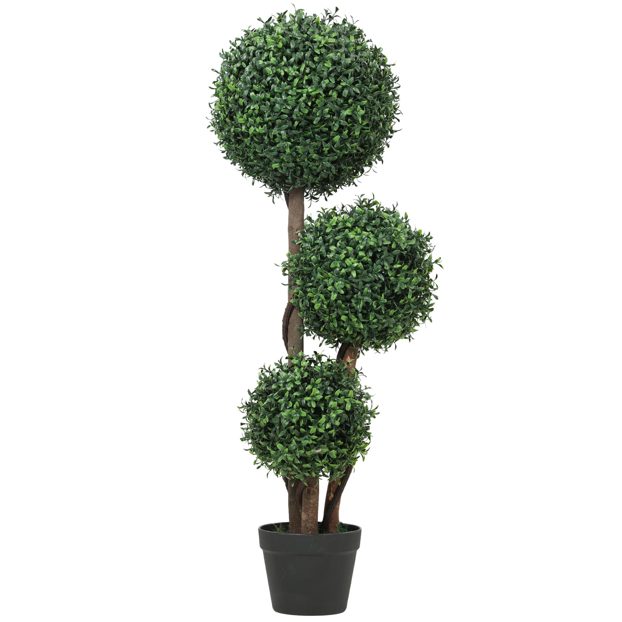HOMCOM Plante Artificielle 100 cm, 3 Boules de Buis, Pot, Facile à Nettoyer, Arbre Artificiel Intérieur Extérieur, Vert