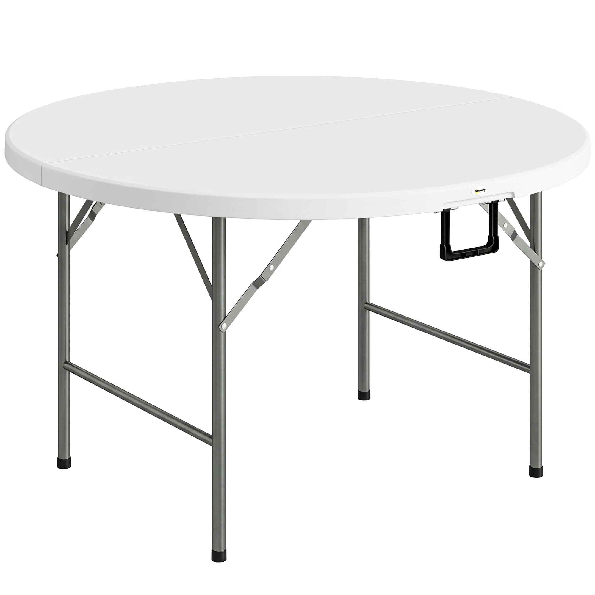 Outsunny Table ronde de jardin pliante Ø122 cm peut accueillir 6 personnes pour évènement, structure métal, plateau HDPE