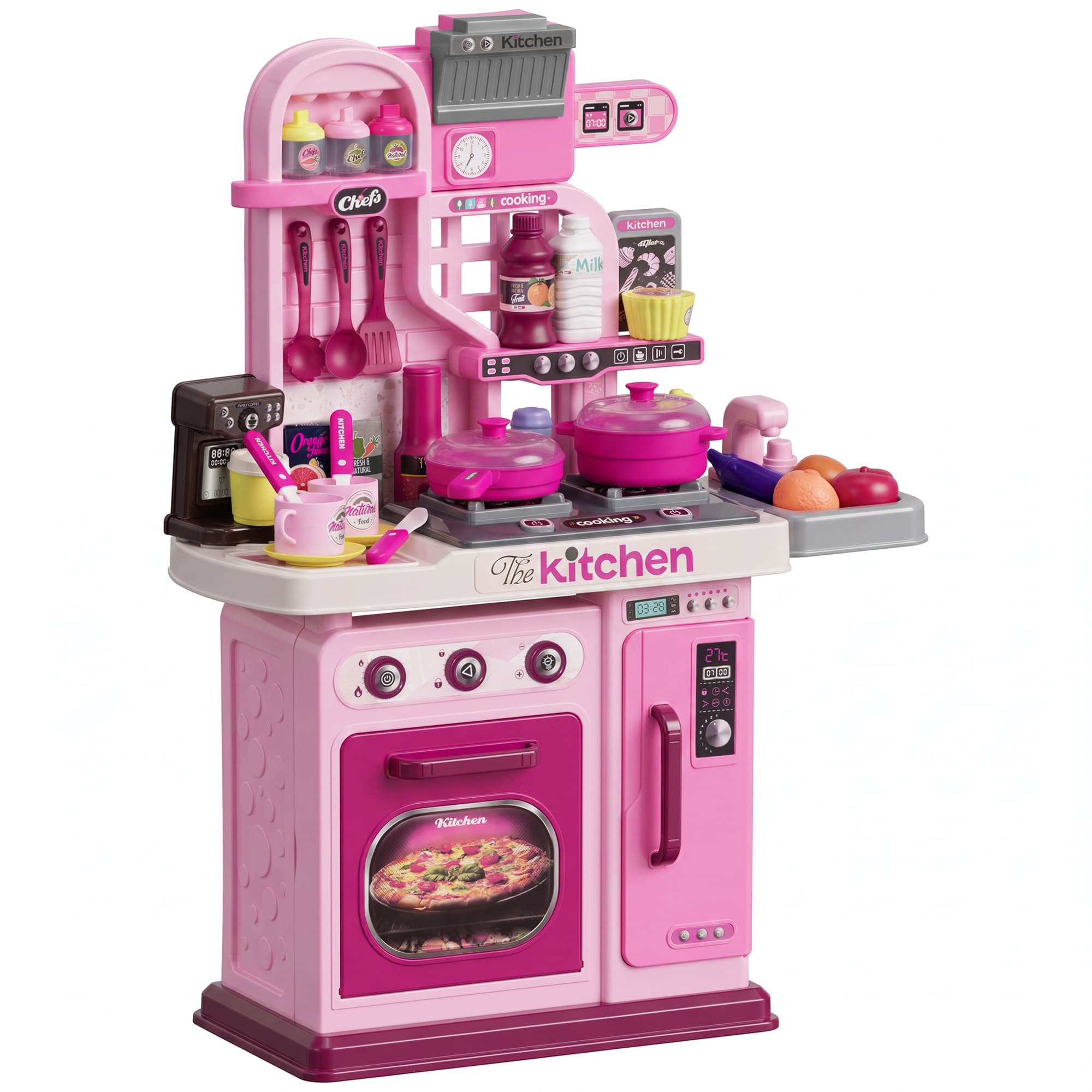 AIYAPLAY Cuisine enfant accessoires 33 PCS jouet d'imitation pour enfant dinette enfant 3-6 ans lumières et sons réalistes rose