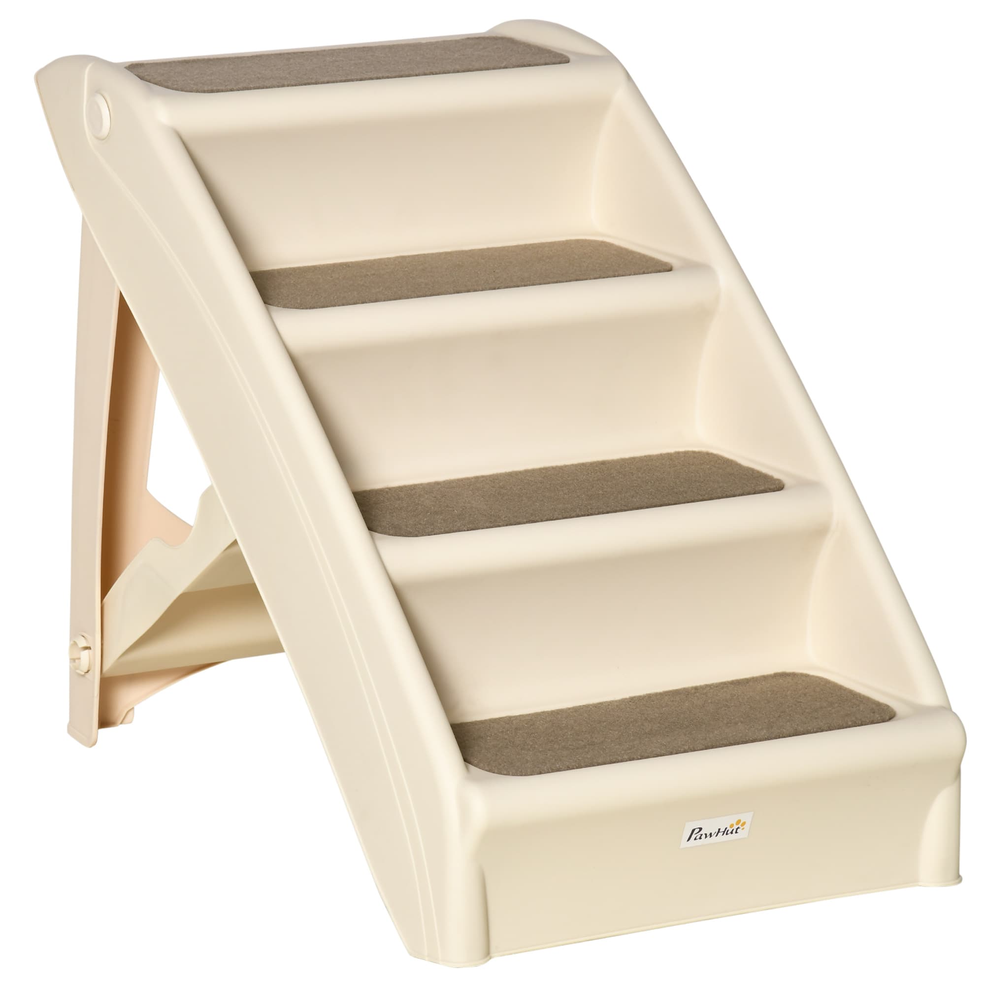 PawHut Escalier pour Chien Pliant à 4 Marches Antidérapantes, Escalier pour Animaux en Plastique, 62 x 38 x 49,5 cm, Beige