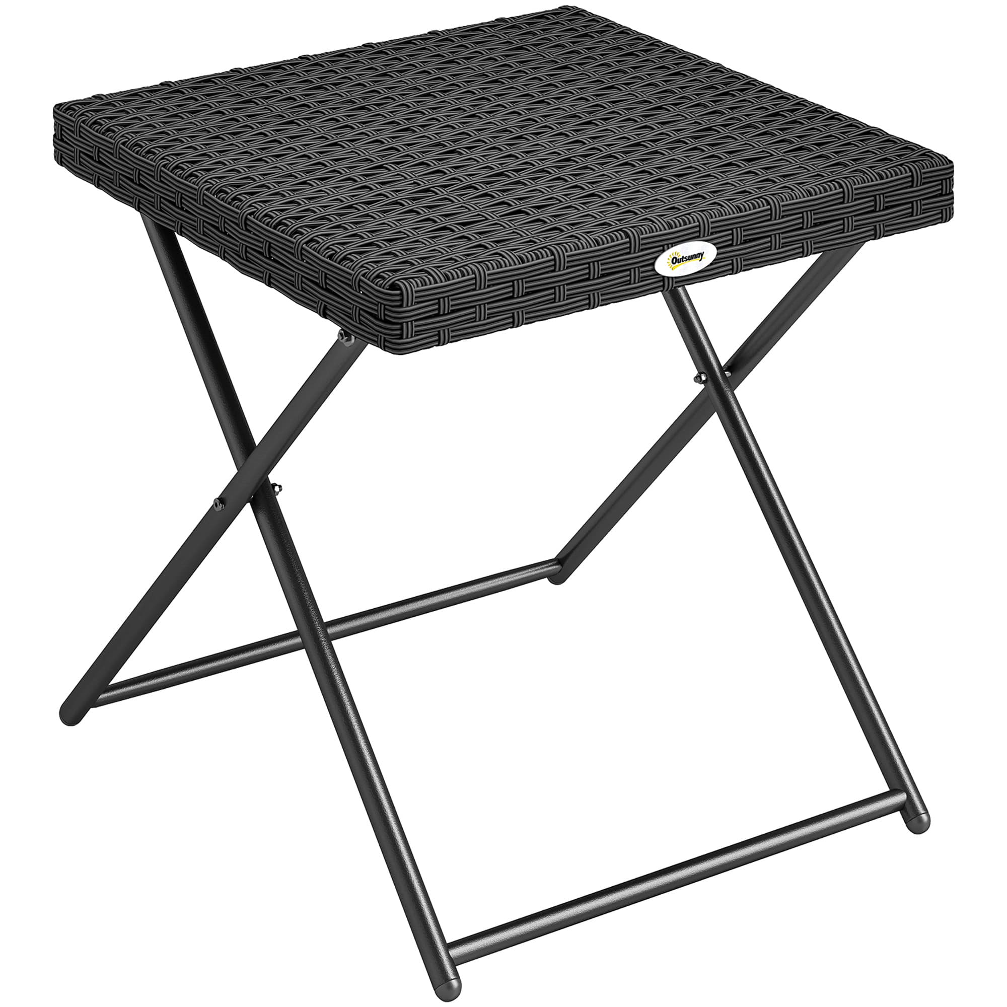 Outsunny Table basse pliable de jardin style cosy chic dim. 40L x 40l x 40H cm acier résine tressée noir