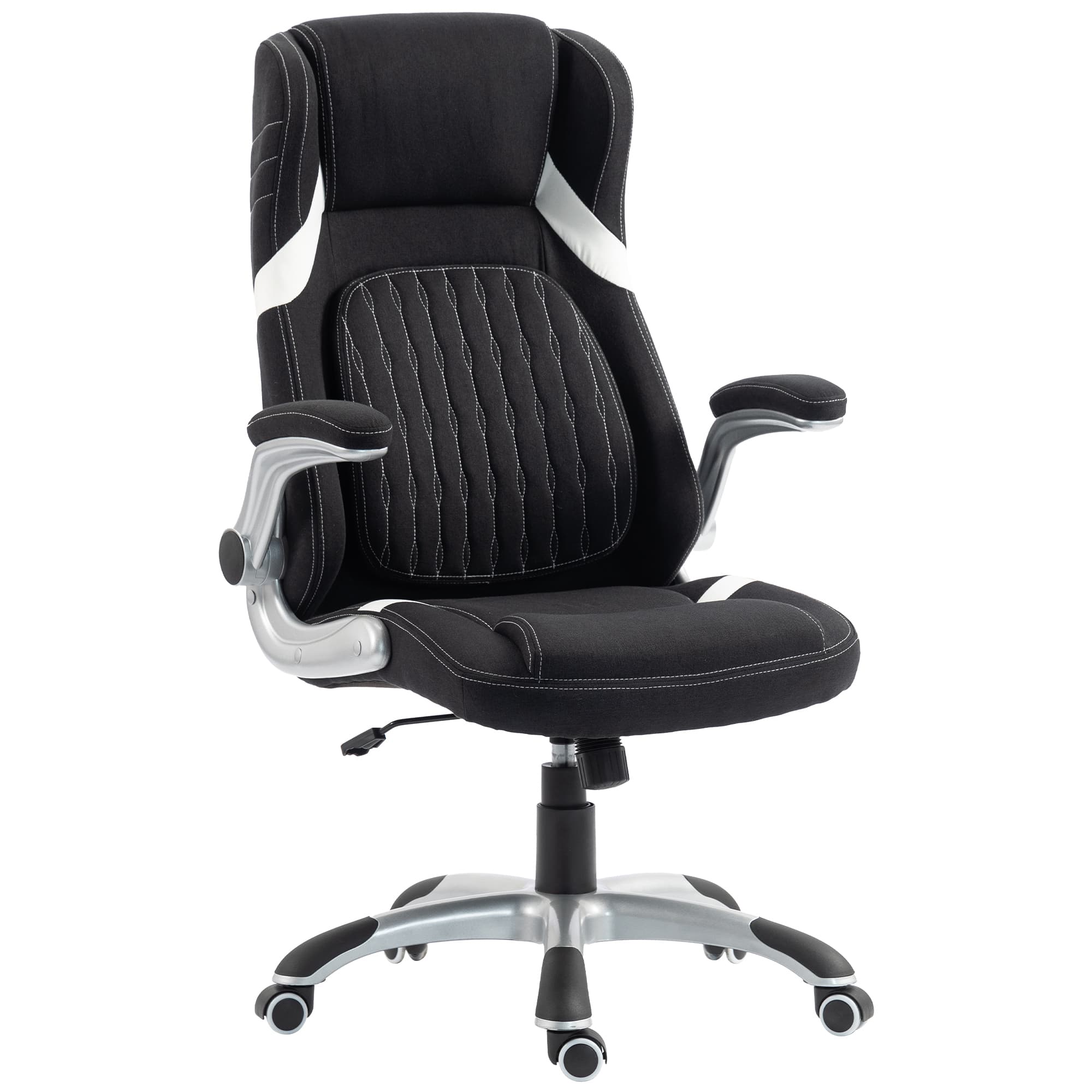 Vinsetto Chaise de Bureau Ergonomique en Tissu Effet Lin avec Support Lombaire, Hauteur Réglable, Bascule, Noir