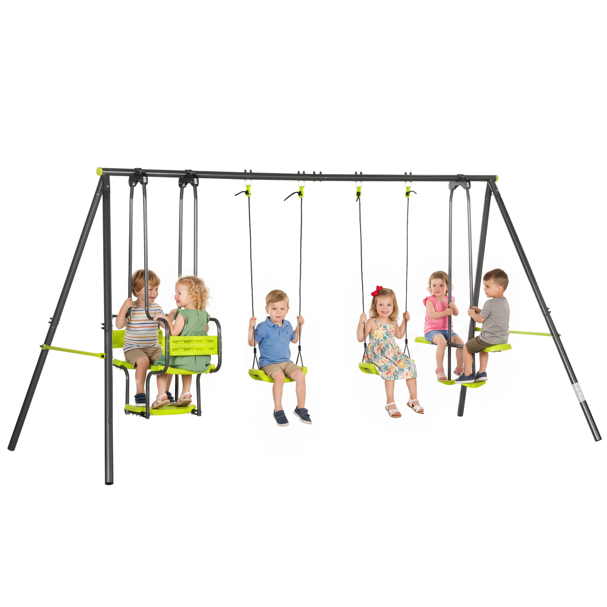 Outsunny Balançoire enfant balançoire portique 4 agrès dim. 3,55L x 1,84l x 1,86H m métal époxy anticorrosion PE Gris Aosom France