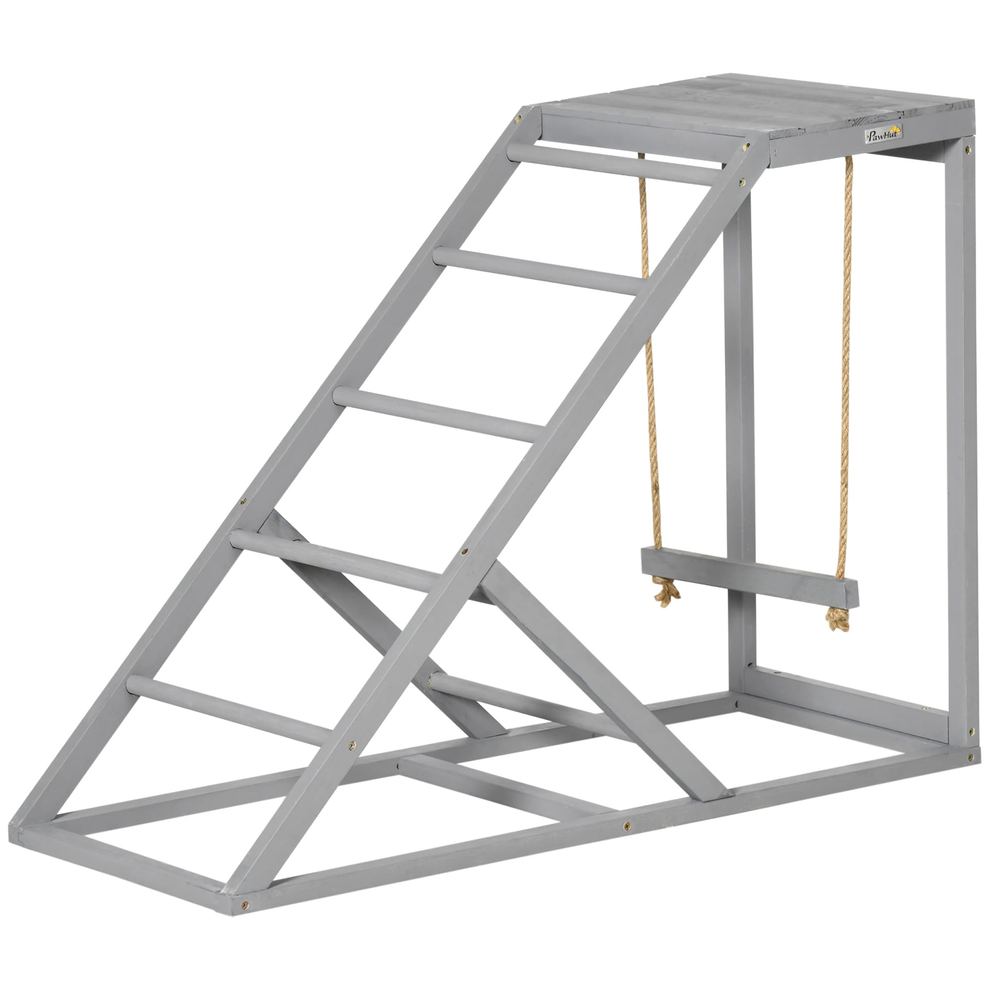 PawHut Perchoir en bois pour poule, aire de jeux en bois pour poules avec balançoire, échelle, plateforme, 96 x 40 x 71 cm, gris