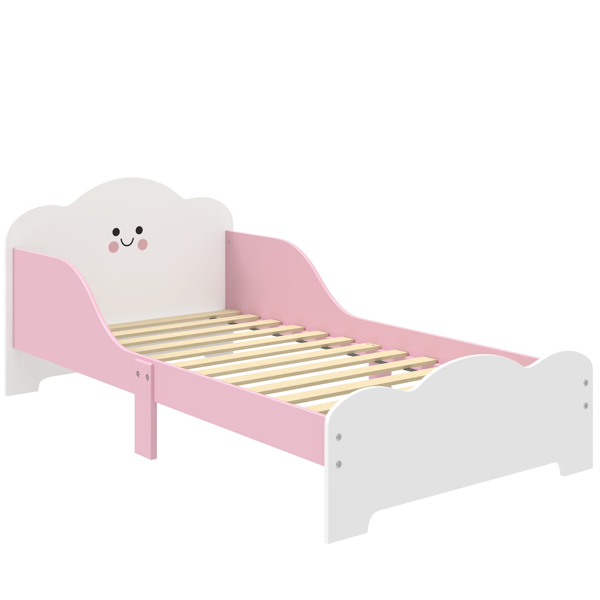 AIYAPLAY Lit enfant 70 x 140 cm, lit pour enfant avec barriere de securite et sommier à lattes en bois, rose (matelas non inclus)