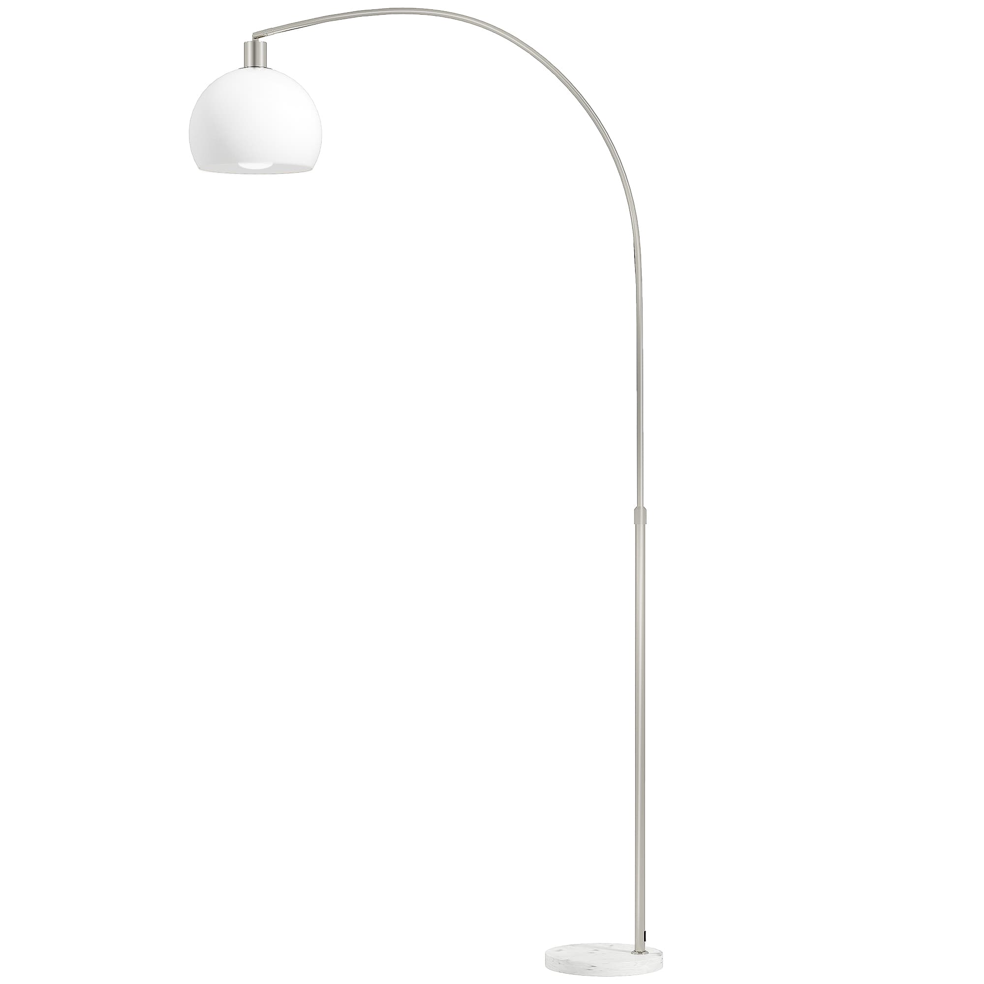 HOMCOM Lampadaire, tête courbée, interrupteur au pied, socle en marbre, abat-jour en plastique, blanc