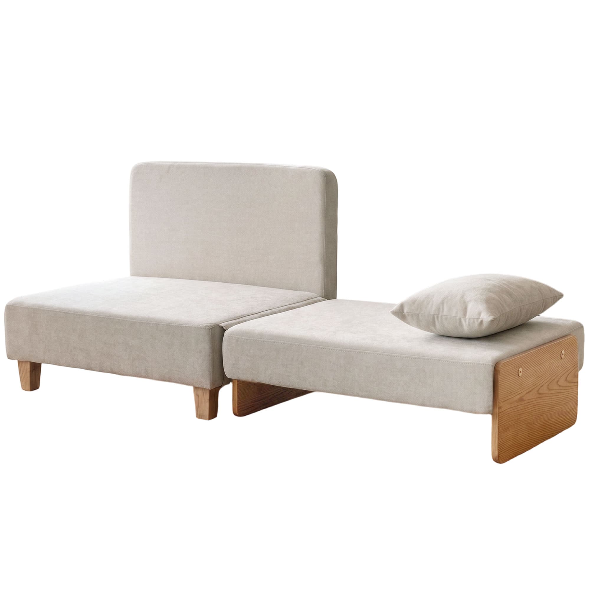 HOMCOM Fauteuil-Lit Simple 2 en 1 Pliable avec Coussins, Gain de Place en Tissu Mixte Lin-Velours, Crème