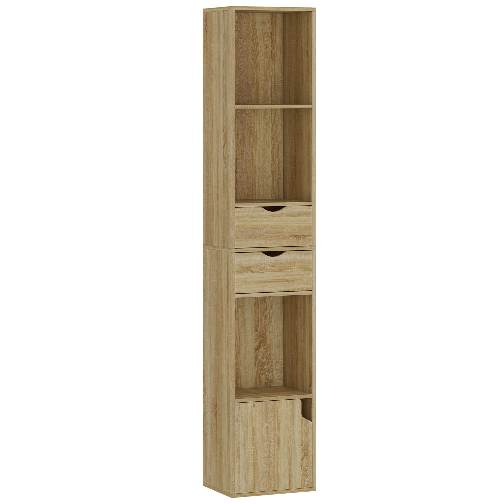 HOMCOM Bibliothèque 6 étagères Avec Tiroir, Porte, Étagères Ouvertes, 30x24x158 Cm, Chêne