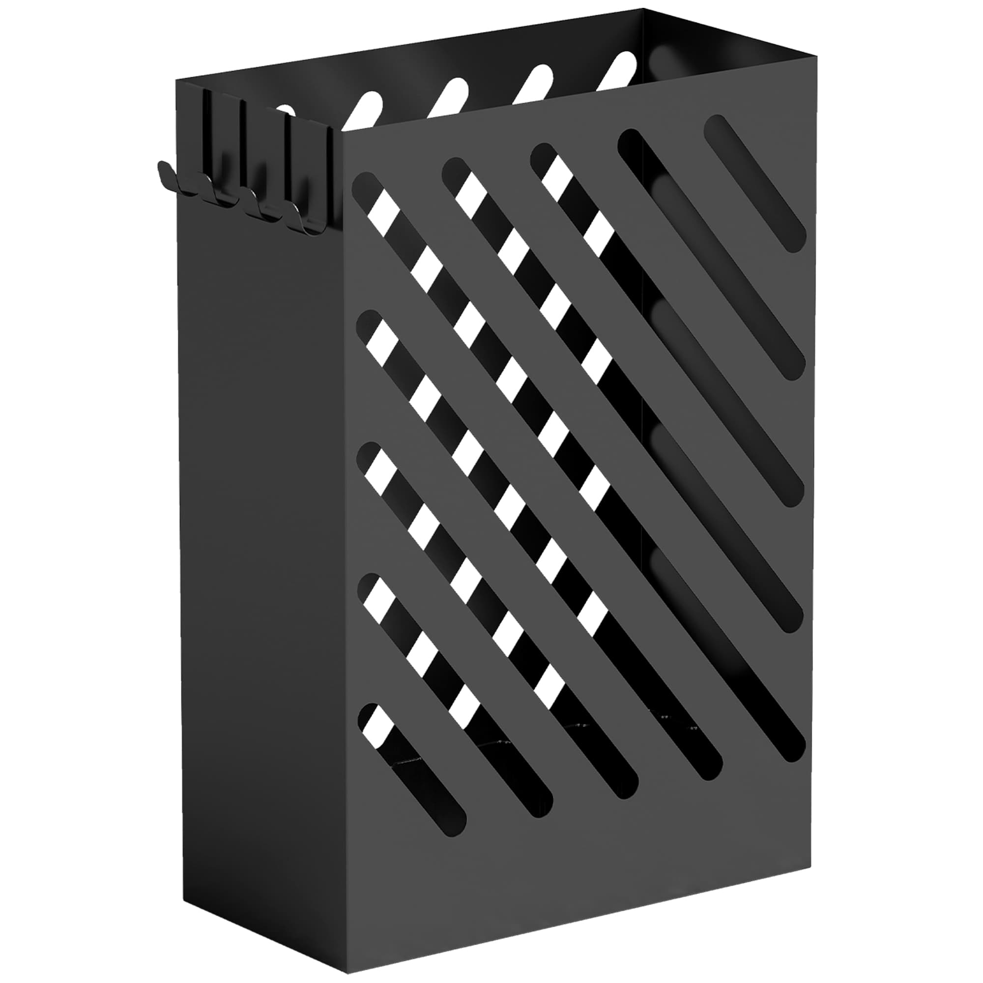 HOMCOM Porte-parapluies en acier galvanisé Support étroit avec bac de récupération amovible 4 crochets 28x14x41 cm Noir