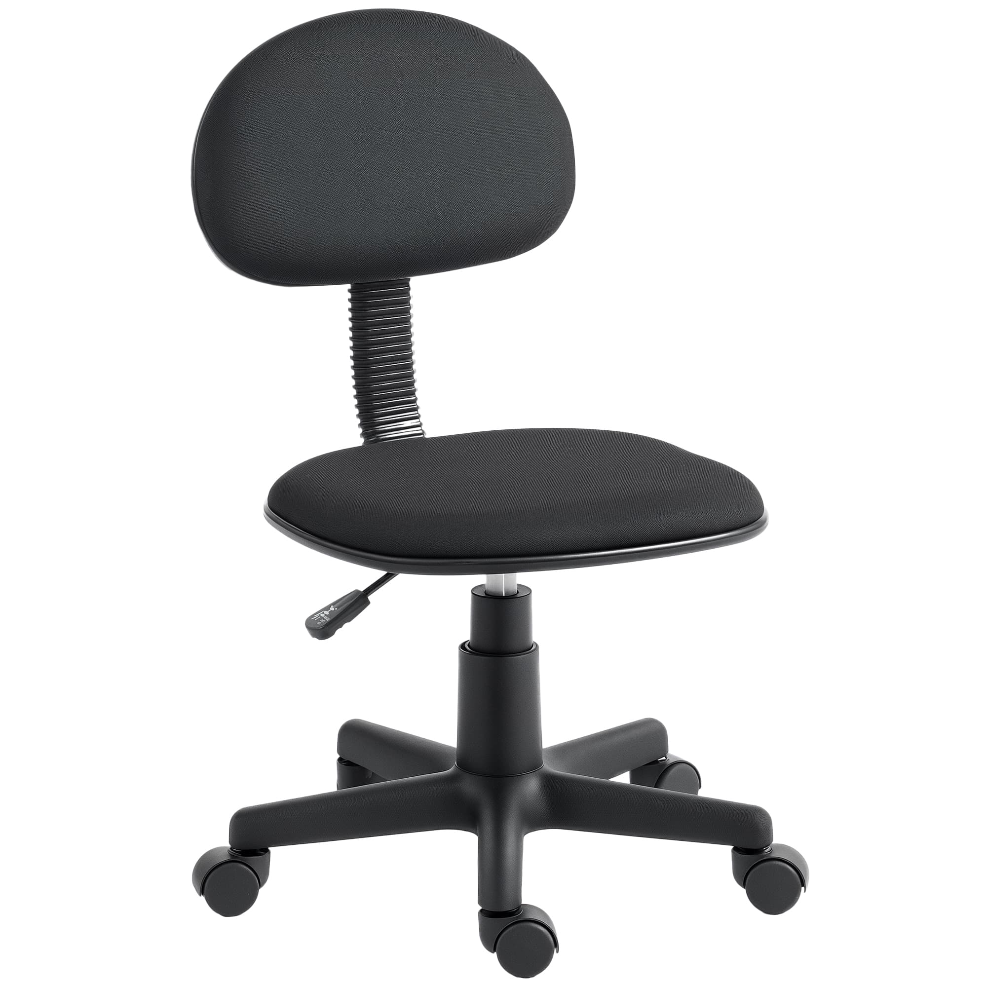 HOMCOM Fauteuil de bureau sans accoudoirs, réglable en hauteur, avec roulettes 360°, dossier bas, Noir