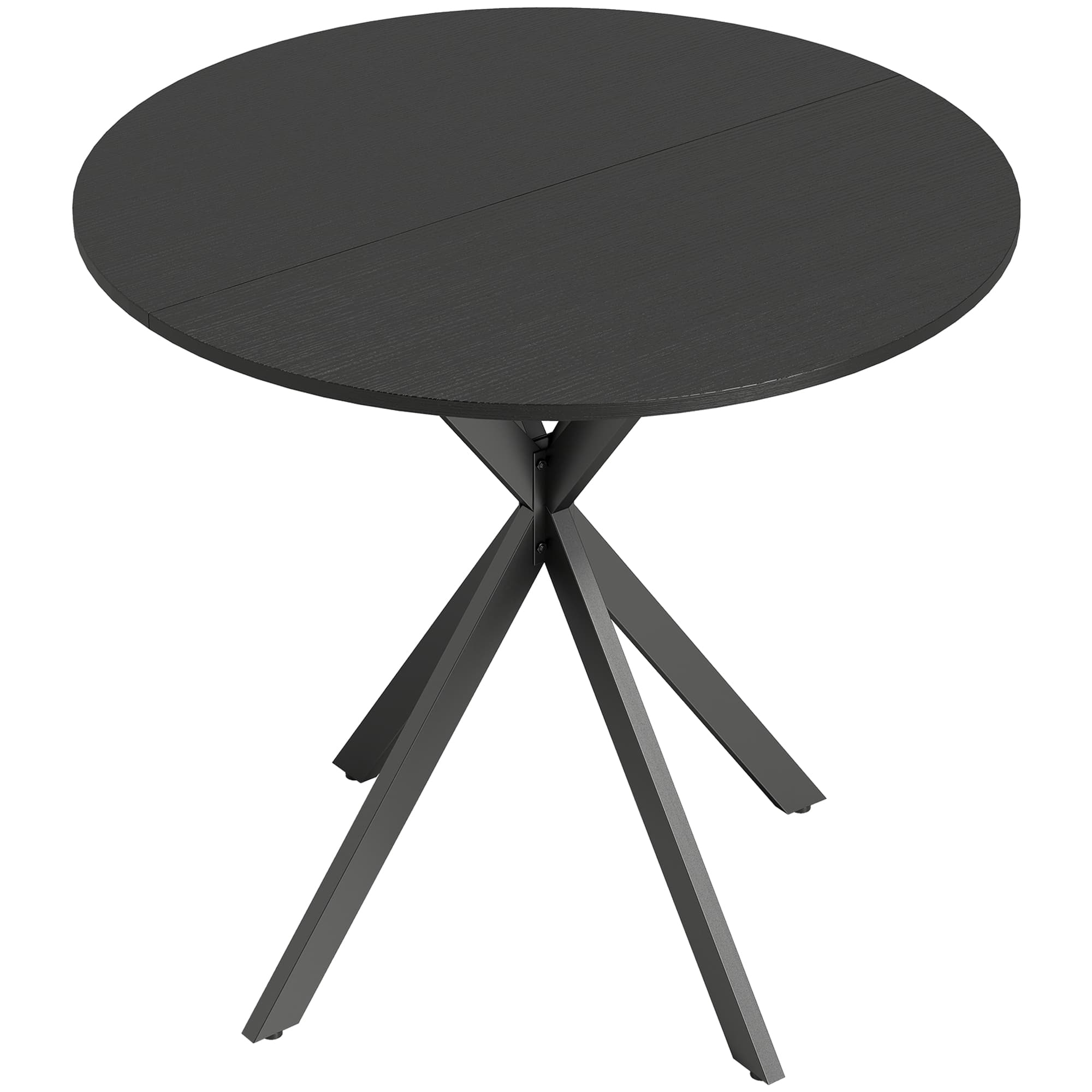 HOMCOM Table à Manger Ronde pour 2 Personnes avec Plateau Aspect Bois et Piètement Croisé en Acier, Noir