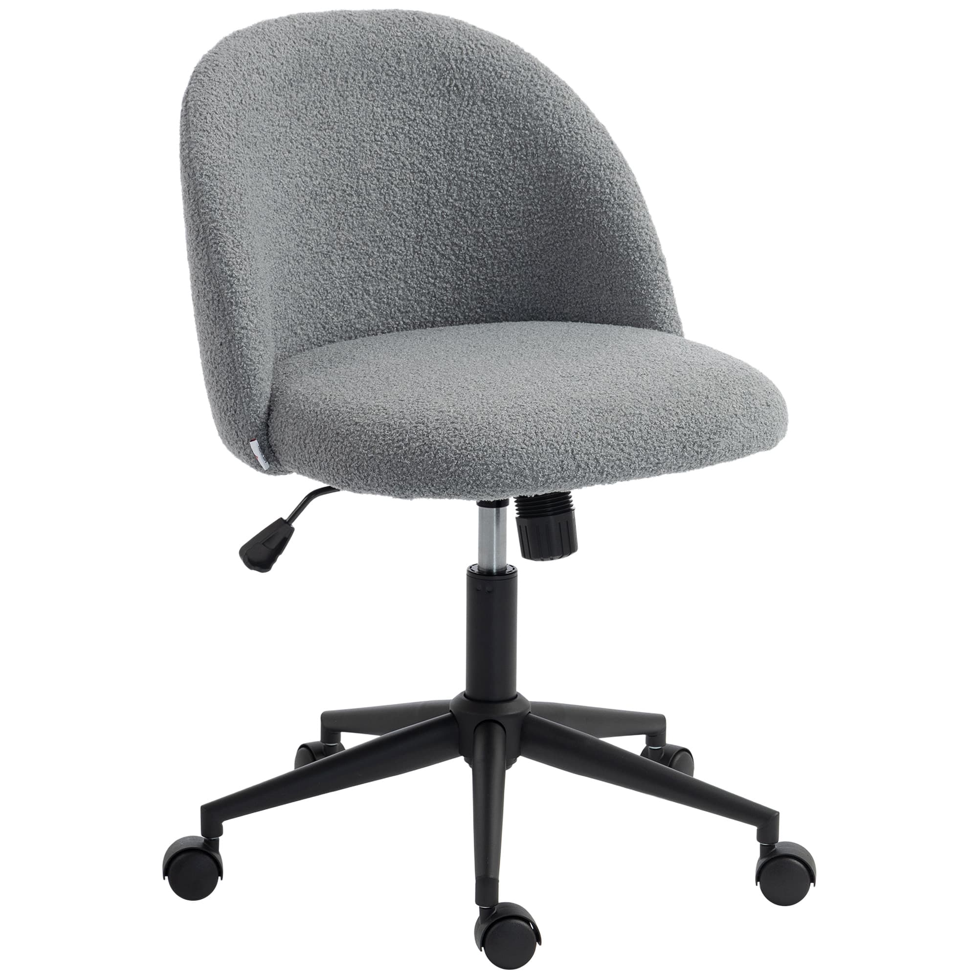 HOMCOM Chaise de Bureau Pivotante en Fourrure Teddy, Hauteur Réglable, Roulettes, Mousse Haute Résilience, Gris