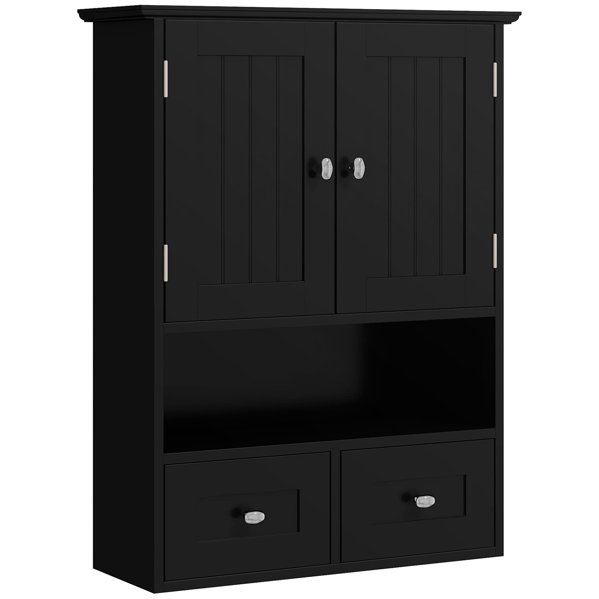 kleankin Armoire murale de salle de bain, armoire de toilette, avec portes, étagère, 2 tiroirs, 50,8l x 17,8P x 66H cm, noir