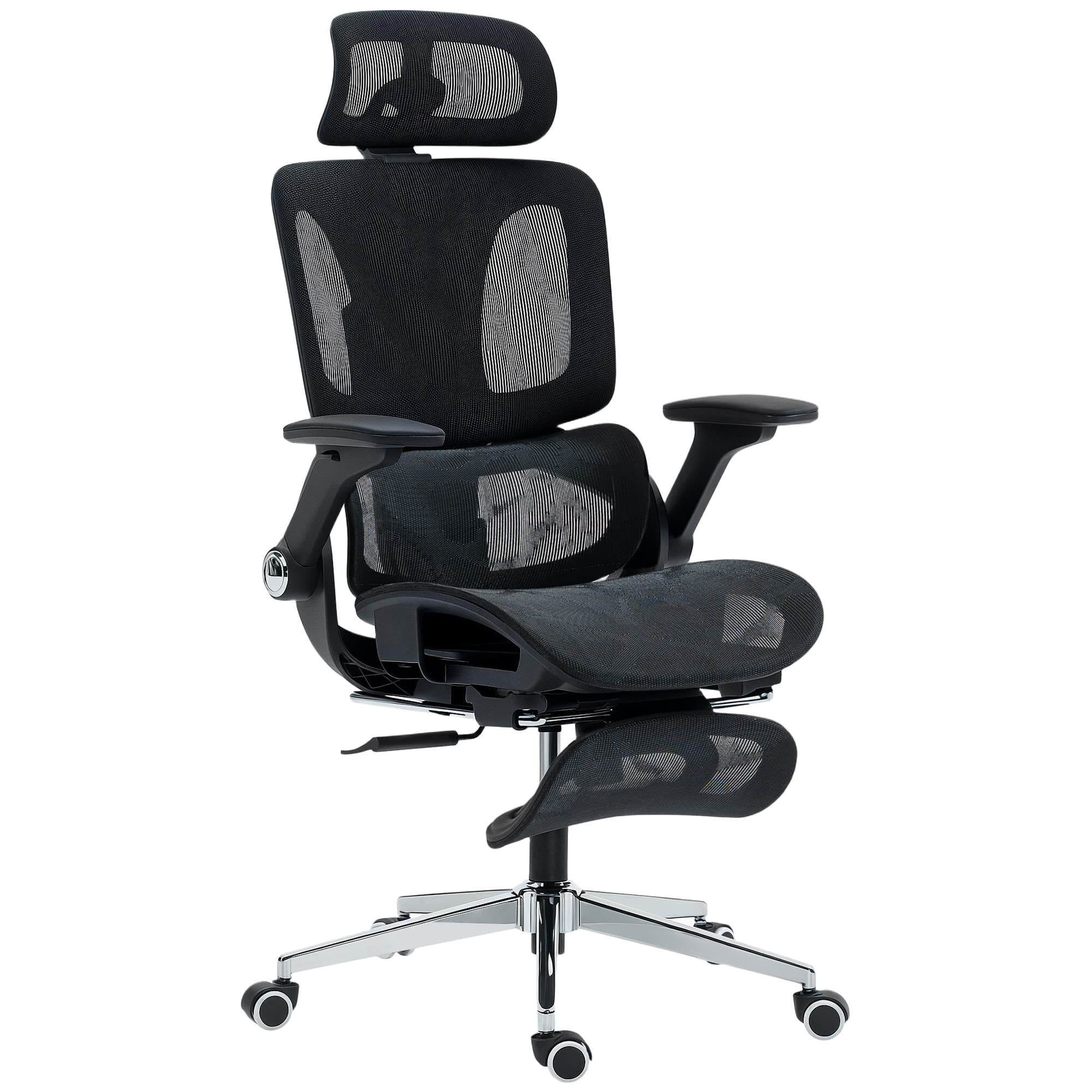 HOMCOM Chaise Bureau Ergonomique avec Accoudoirs 4D Appui-Tête et Profondeur d'Assise Réglables Maille Noir