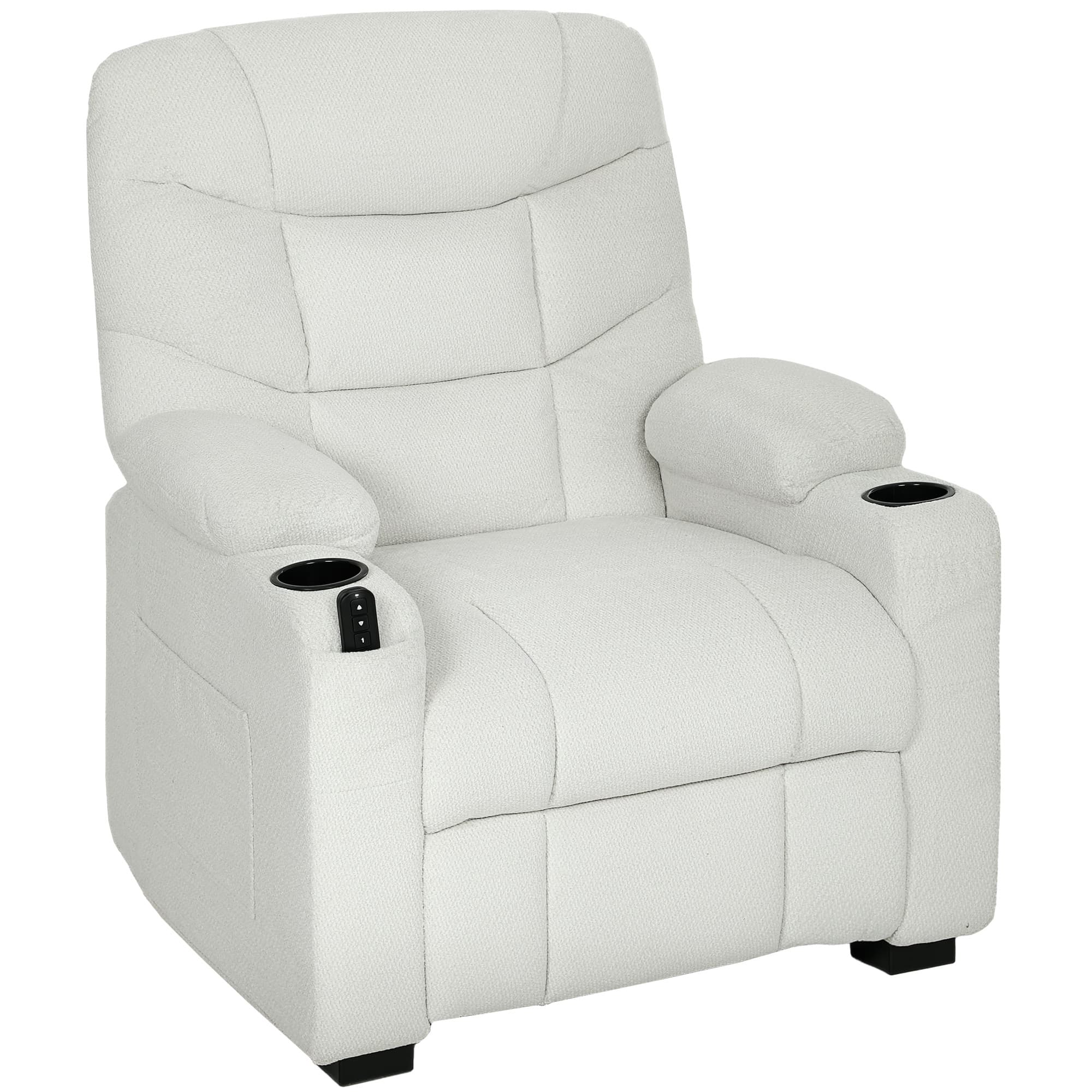 HOMCOM Fauteuil relax électrique, fauteuil inclinable, port USB, repose-pieds, porte-gobelets, 94 x 90 x 105 cm, crème