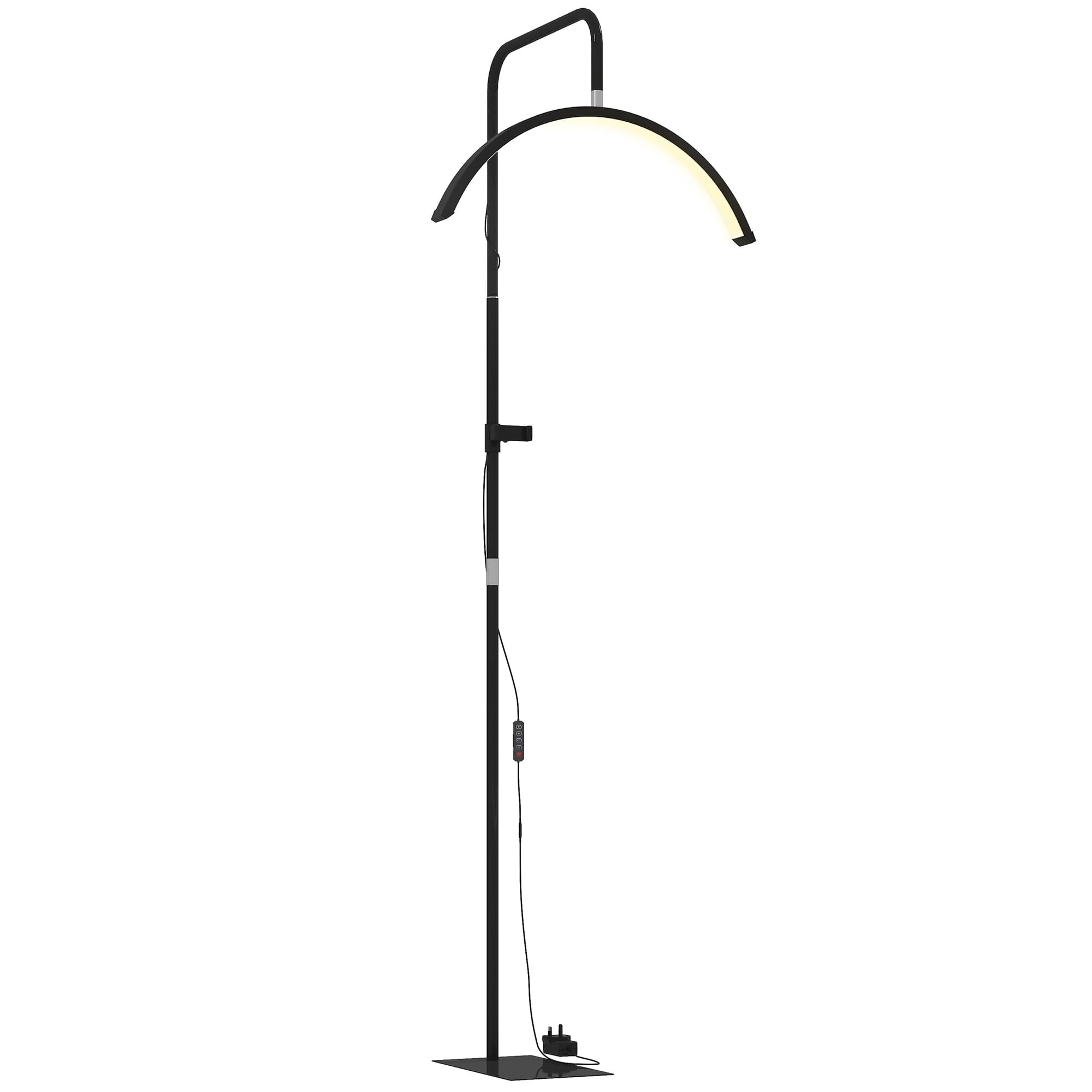 HOMCOM Lampadaire LED demi-lune rotative 350°, lampadaire sur pied salon dimmable 36 W, 7 températures de couleur, noir
