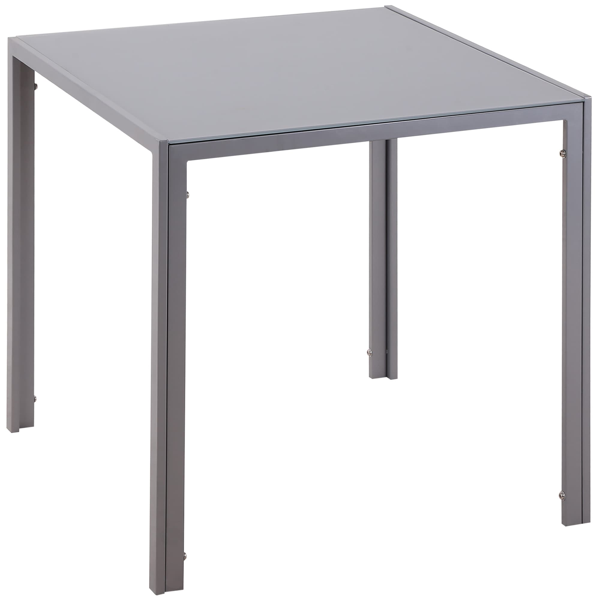 HOMCOM Table à manger pour 4 personnes, table de cuisine avec plateau en verre trempé et pieds en acier, 75 x 75 x 75 cm, gris