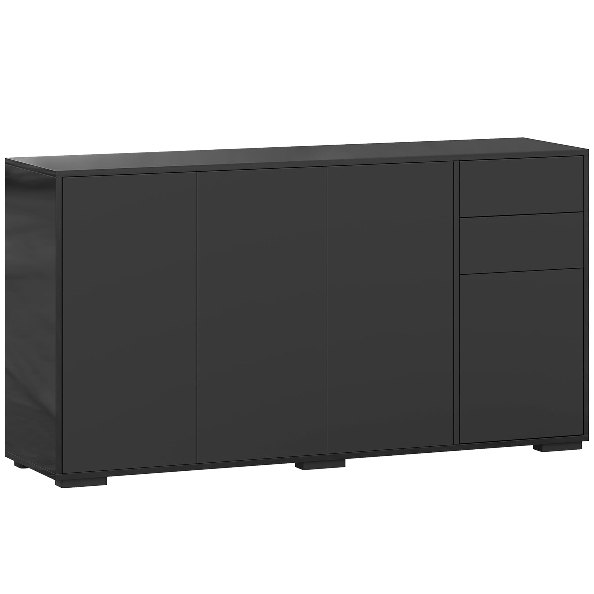 HOMCOM Buffet meuble de rangement 2 tiroirs coulissants 4 portes étagère réglable panneaux de particules 140 x 36 x 74 cm noir