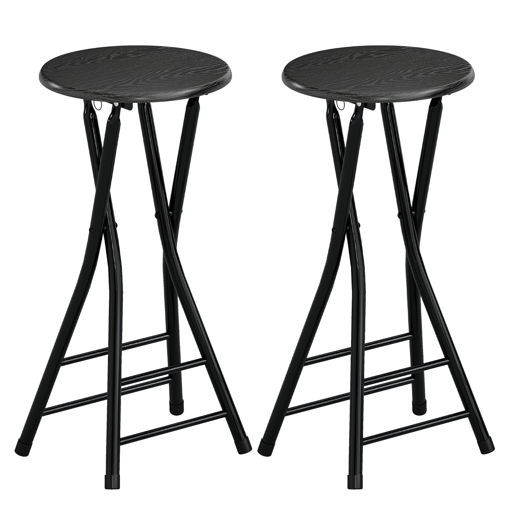 HOMCOM Lot de 2 Tabourets de Bar Pliables, Chaises de Bar Ronds avec Double Repose-Pieds, Cadre en Acier, Noir