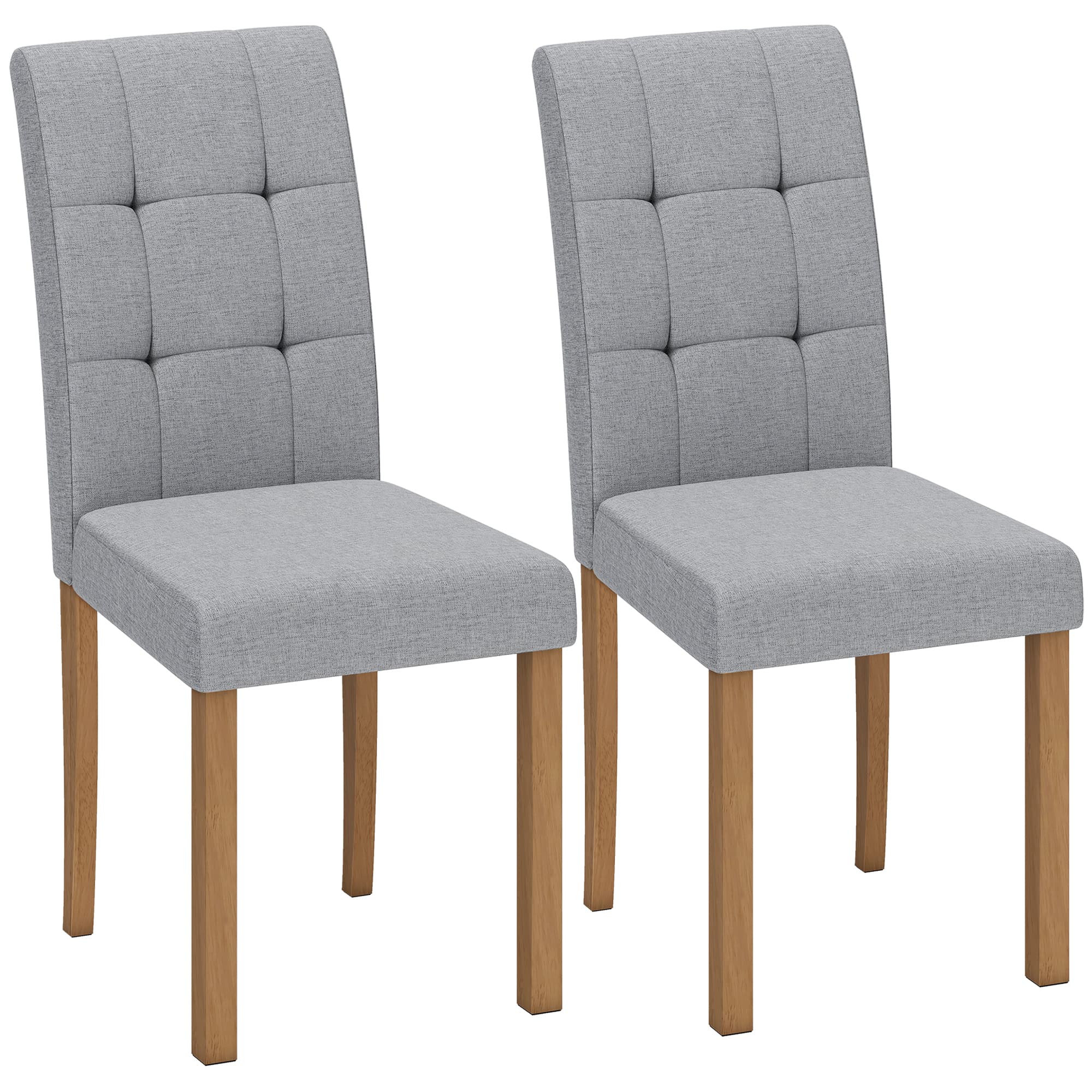 HOMCOM Lot de 2 chaises de salle à manger, chaise de cuisine moderne avec siège rembourré en tissu effet lin, gris clair
