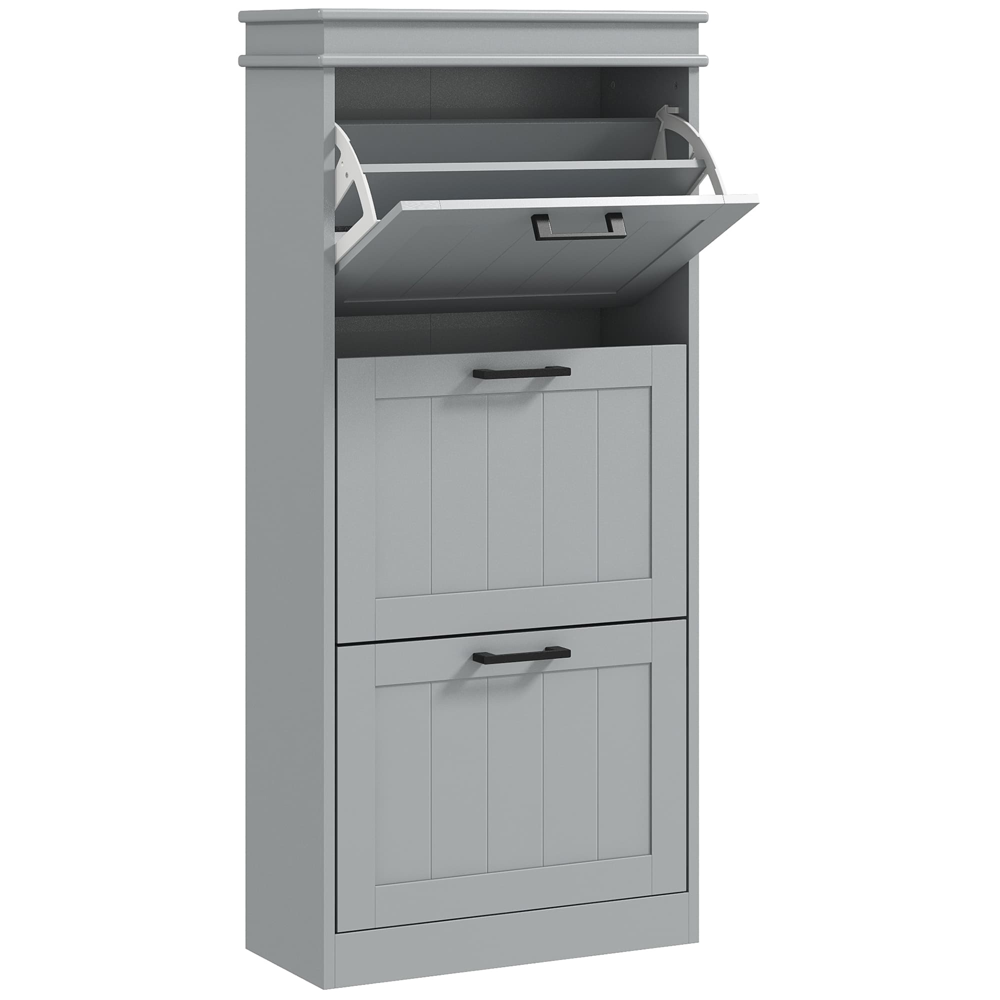 HOMCOM Meuble à chaussures, armoire à chaussures 3 portes abattants 15 paires, étagères réglables, 54 x 24 x 117,5 cm, gris