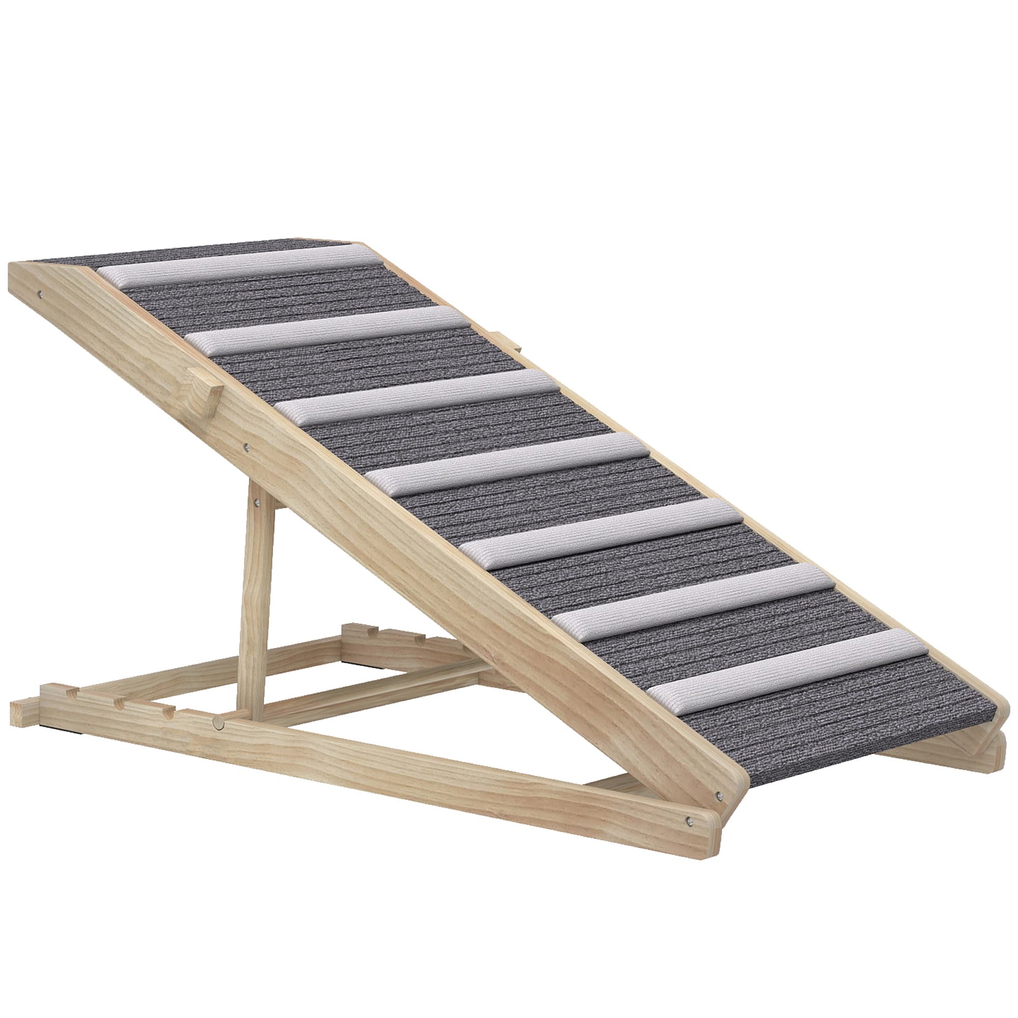 PawHut Rampe pour Chien en Bois avec Tapis Antidérapants, 4 Hauteurs Réglables de 35-50 cm, 100x50x50cm, Bois Naturel et Gris