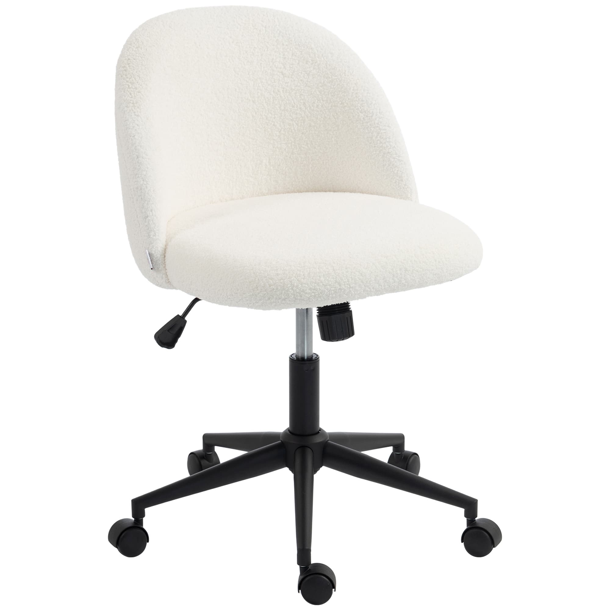 HOMCOM Chaise de Bureau Pivotante en Fourrure Teddy, Hauteur Réglable, Roulettes, Mousse Haute Résilience, Crème