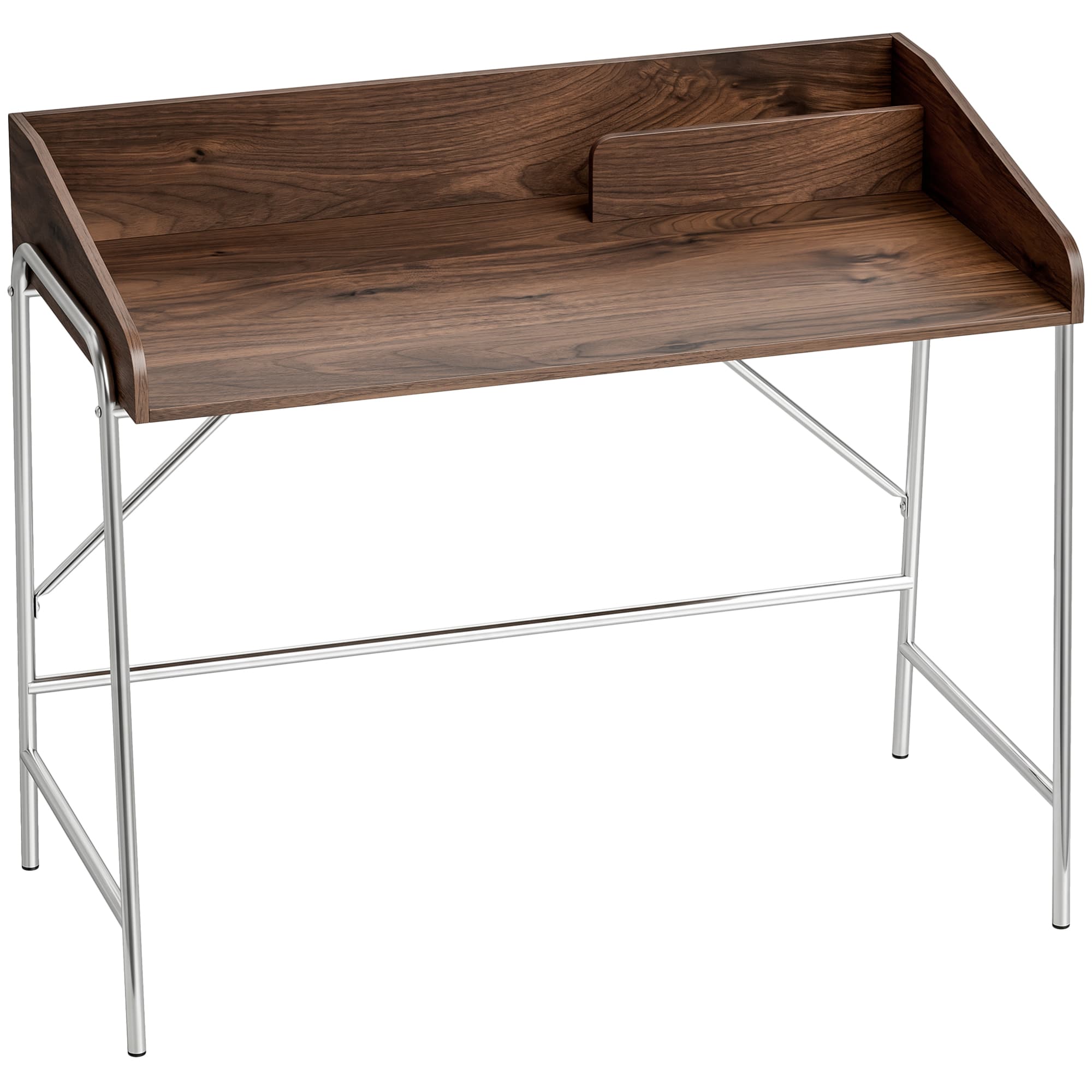 HOMCOM Bureau, bureau d'ordinateur 109 cm avec rebord de sécurité et structure en métal, noyer