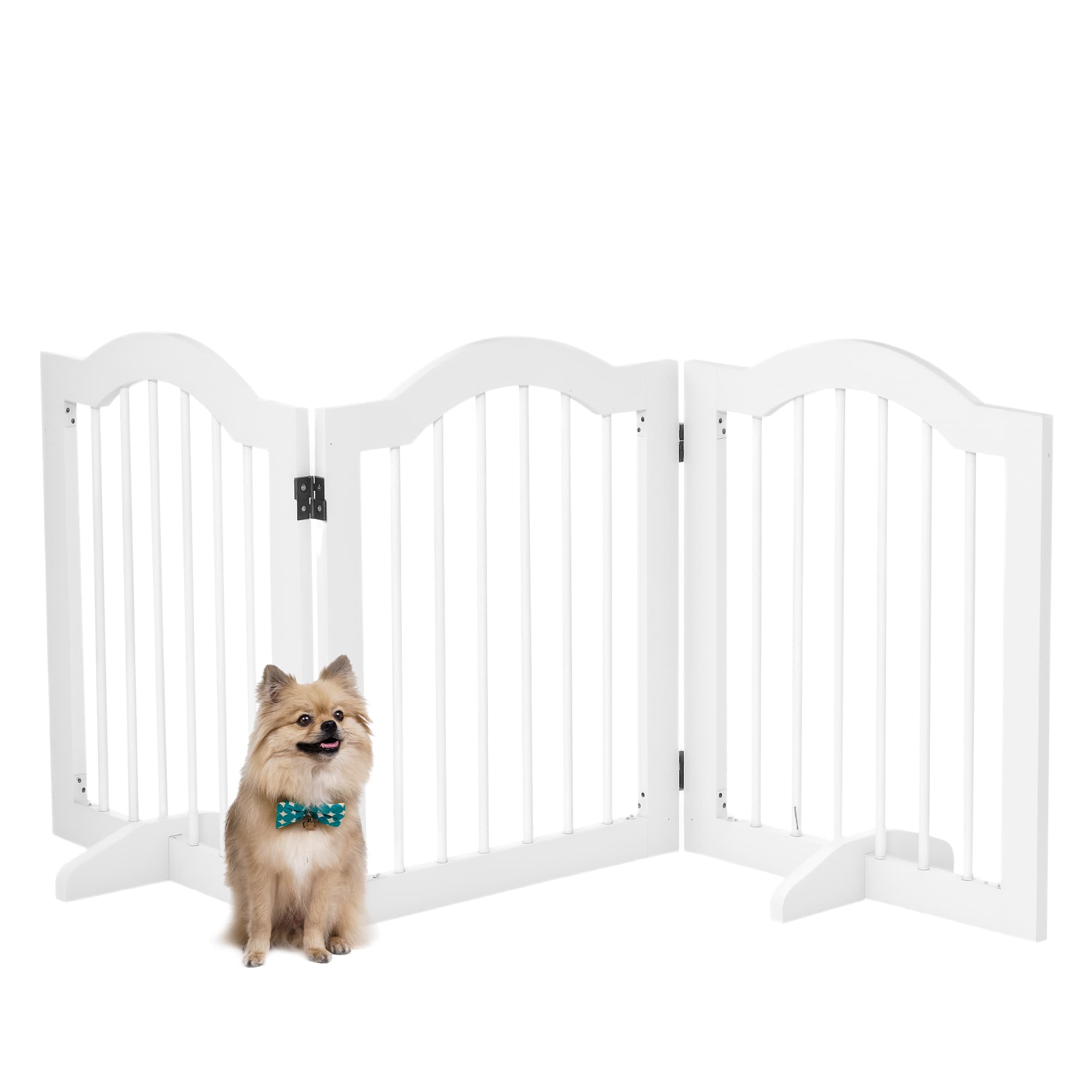 PawHut Barrière de sécurité barrière modulable pliable pour animaux de compagnie avec pied de support MDF bois massif 154,5 x 61 cm blanc