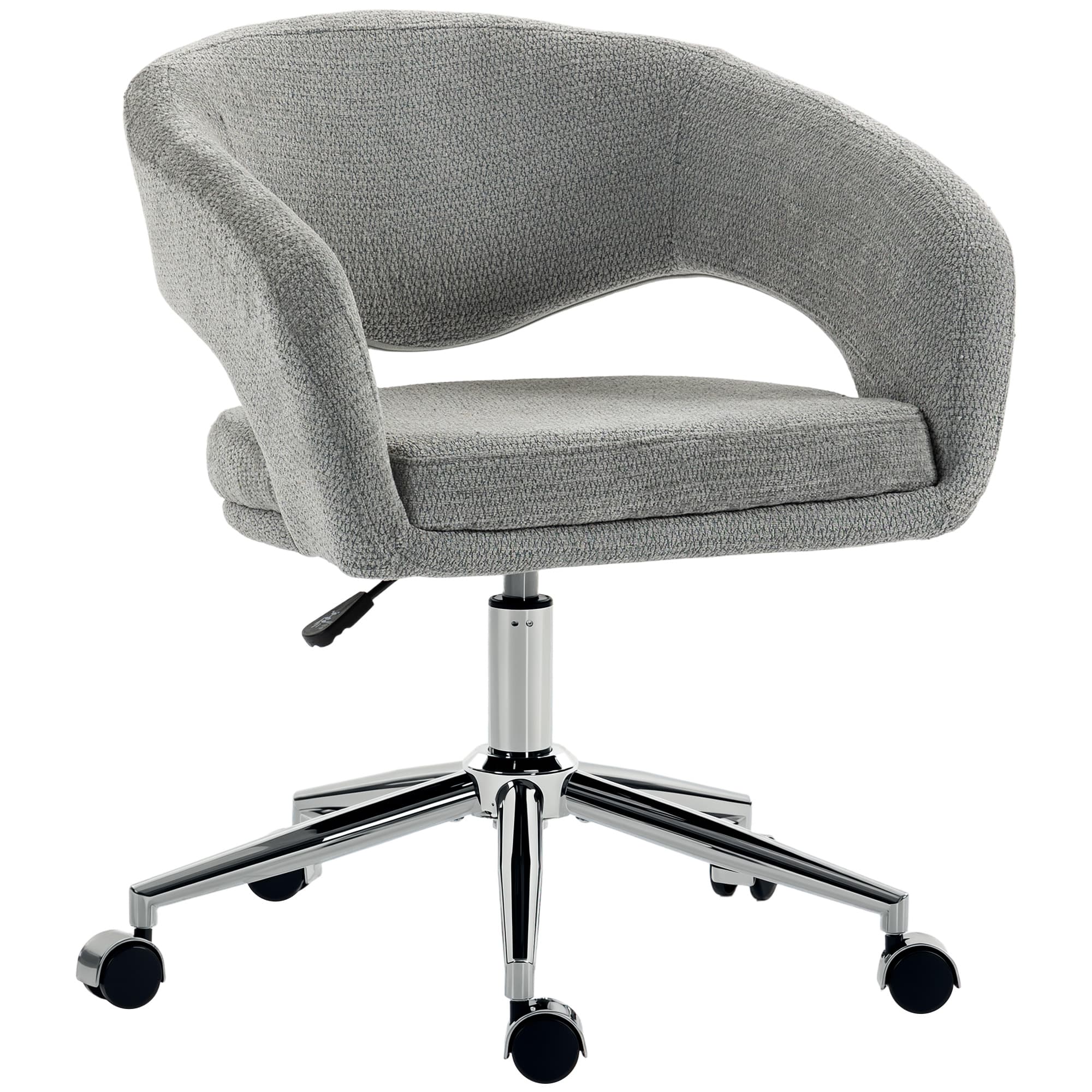 HOMCOM Chaise Bureau Ergonomique, Fauteuil de Bureau en Chenille avec Hauteur Réglable, Dossier Incurvé, Gris