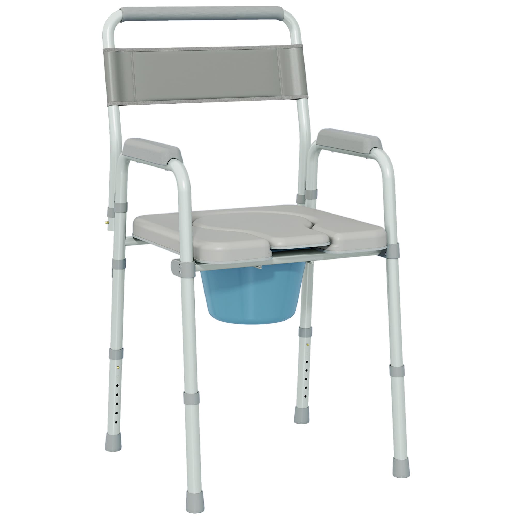 HOMCOM Chaise percée toilette pliable antidérapante hauteur réglable, siège et accoudoirs rembourrés, charge 150 kg, Gris