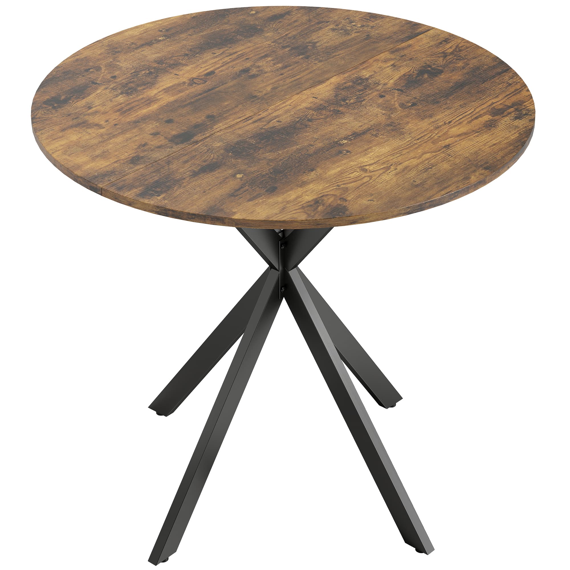 HOMCOM Table à Manger Ronde pour 2 Personnes avec Plateau Aspect Bois et Piètement Croisé en Acier, Brun Rustique
